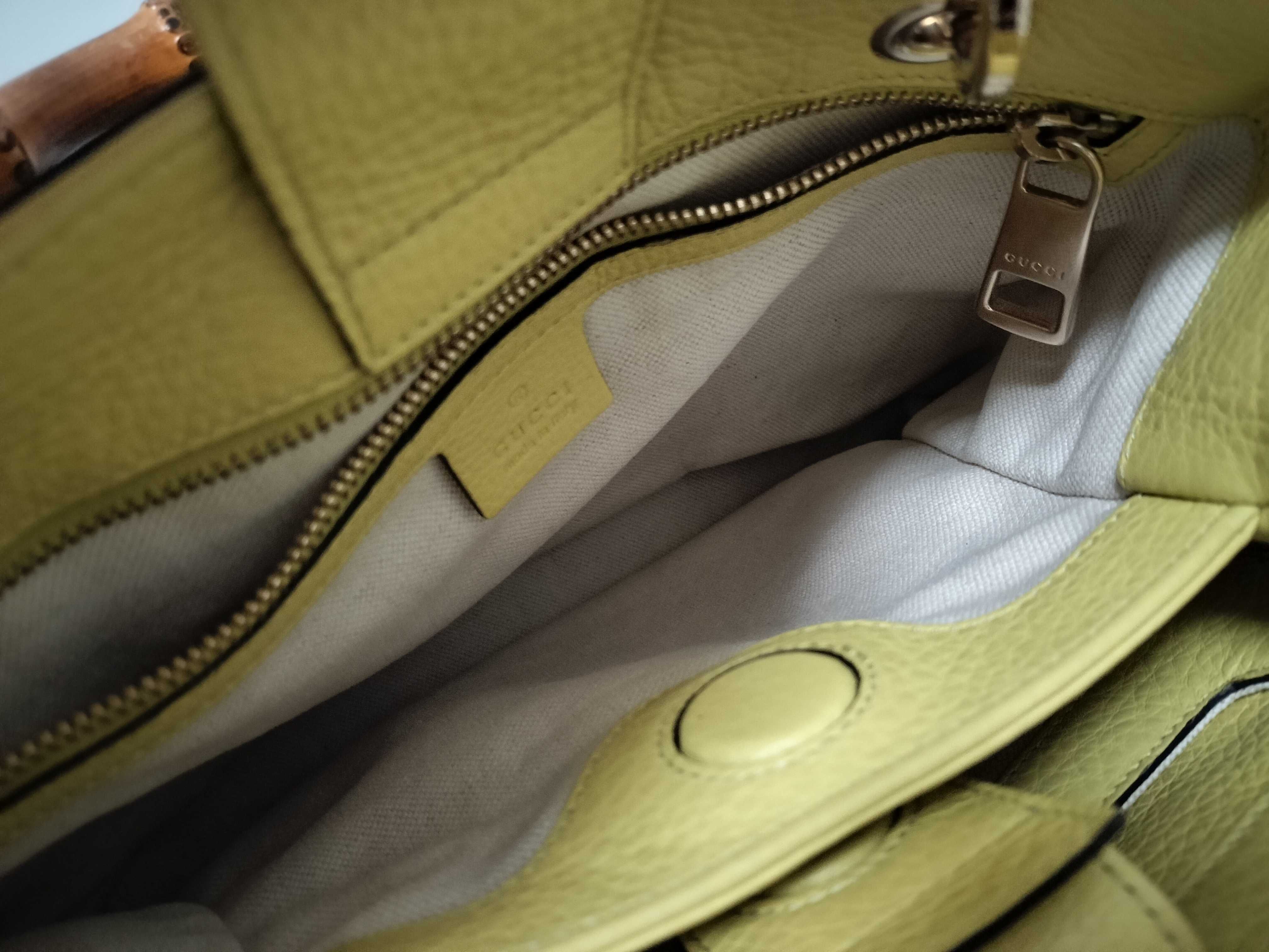 Bamboo 2-way Leather Handbag, Yellow — view 10