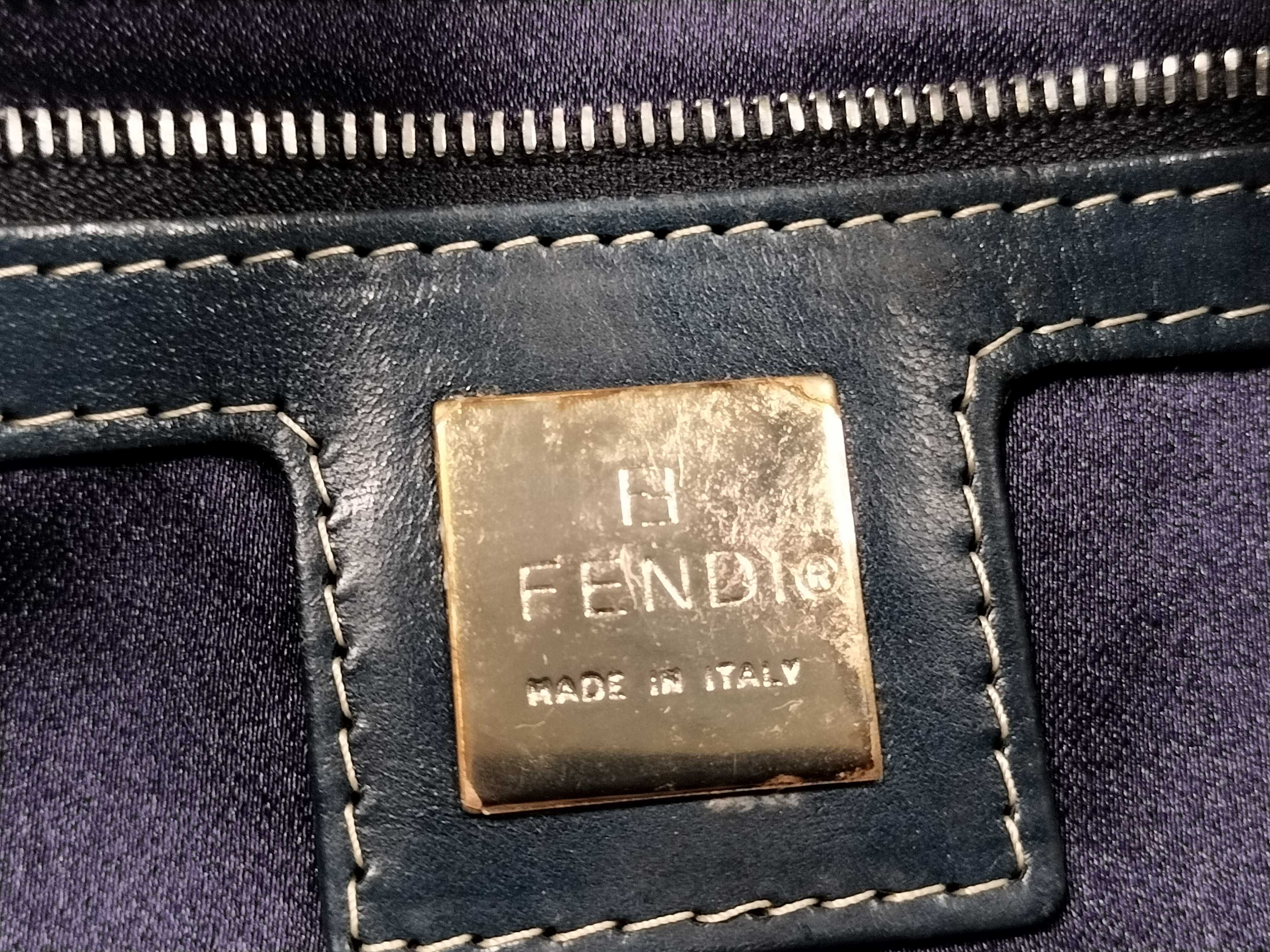 Mamma Fendi Zucchino Mamma Bucket Canvas x Leather Shoulder Bag Navy Shoulder Bag — view 11