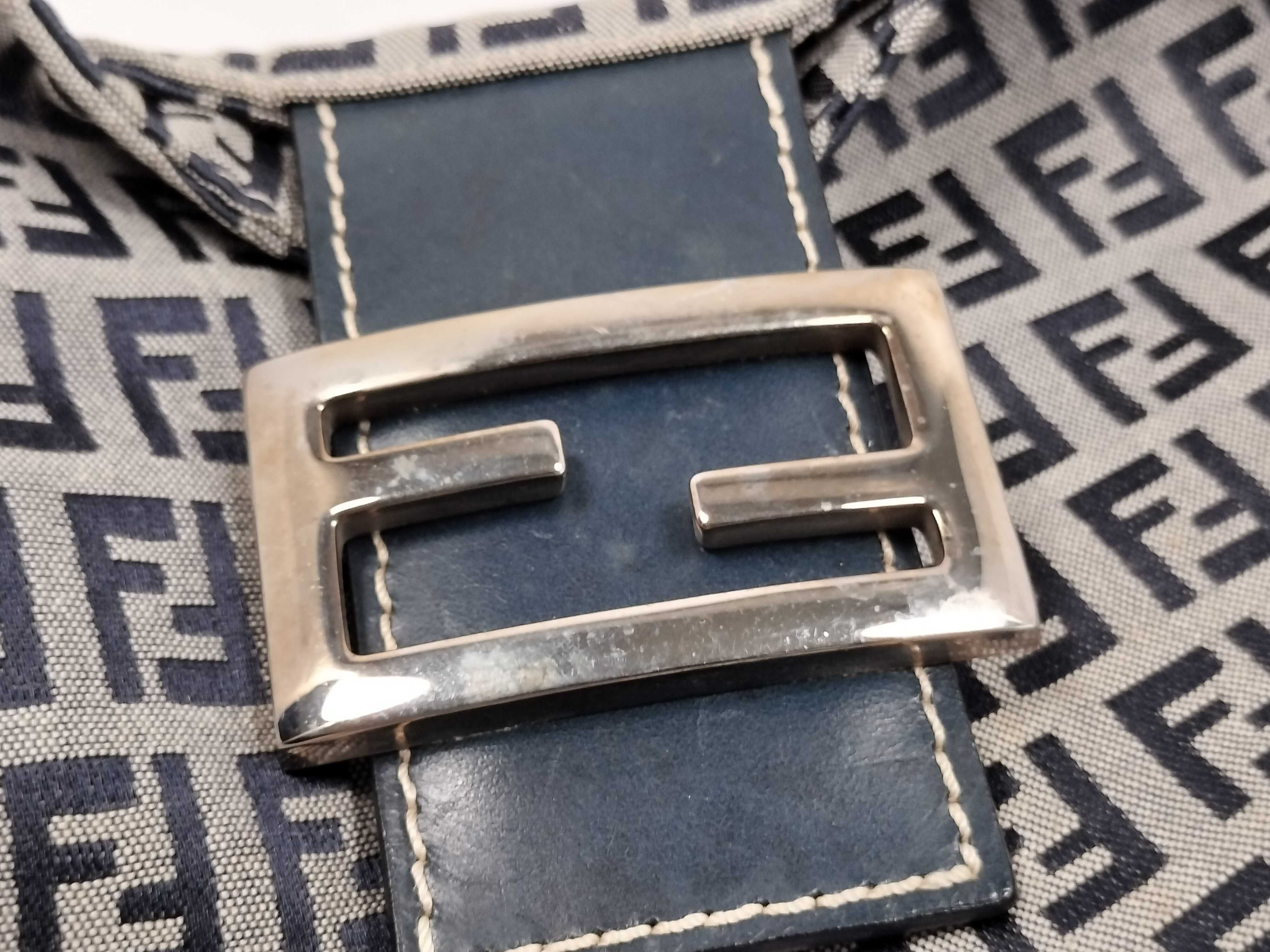 Mamma Fendi Zucchino Mamma Bucket Canvas x Leather Shoulder Bag Navy Shoulder Bag — view 13