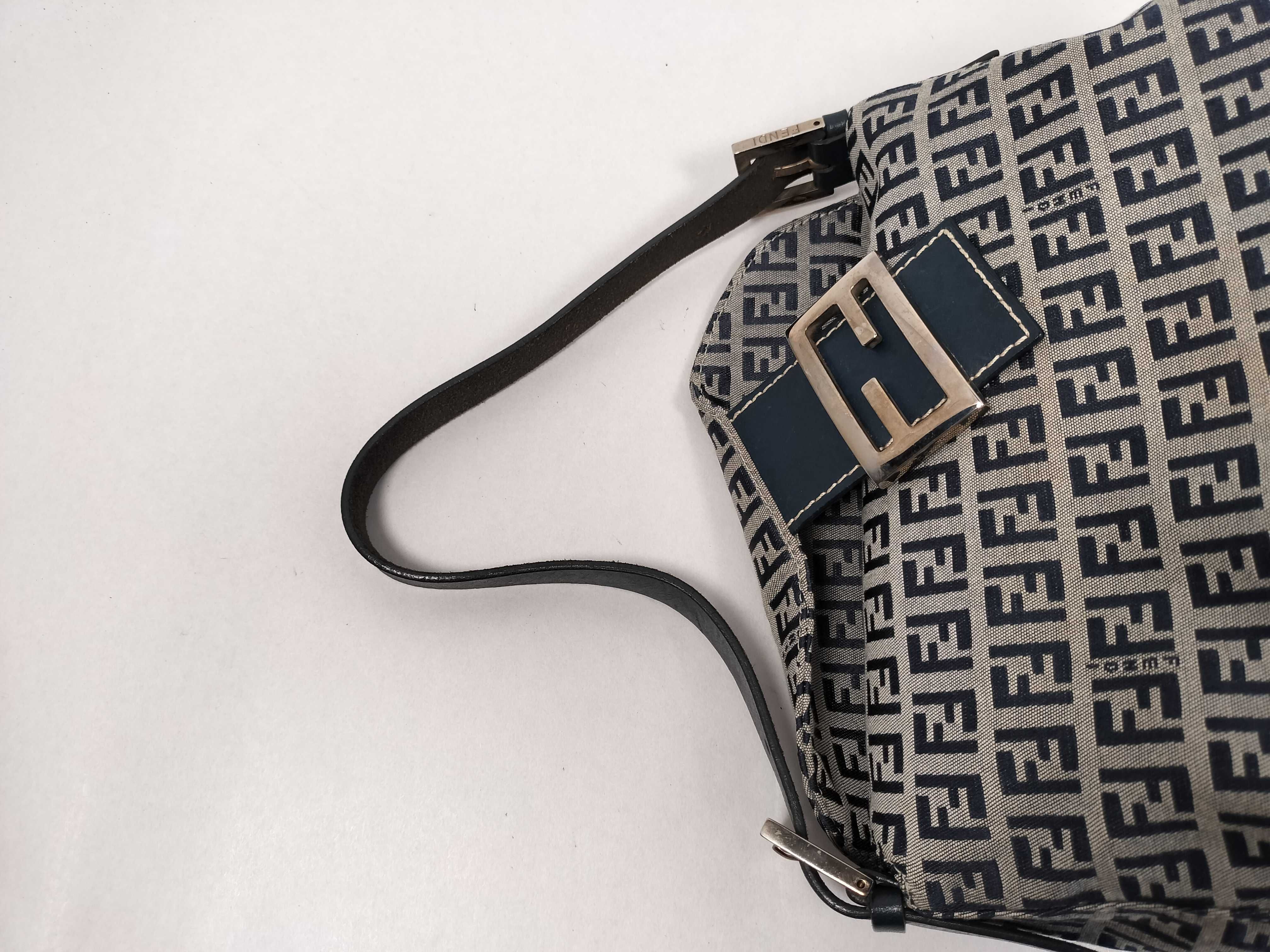 Mamma Fendi Zucchino Mamma Bucket Canvas x Leather Shoulder Bag Navy Shoulder Bag — view 3