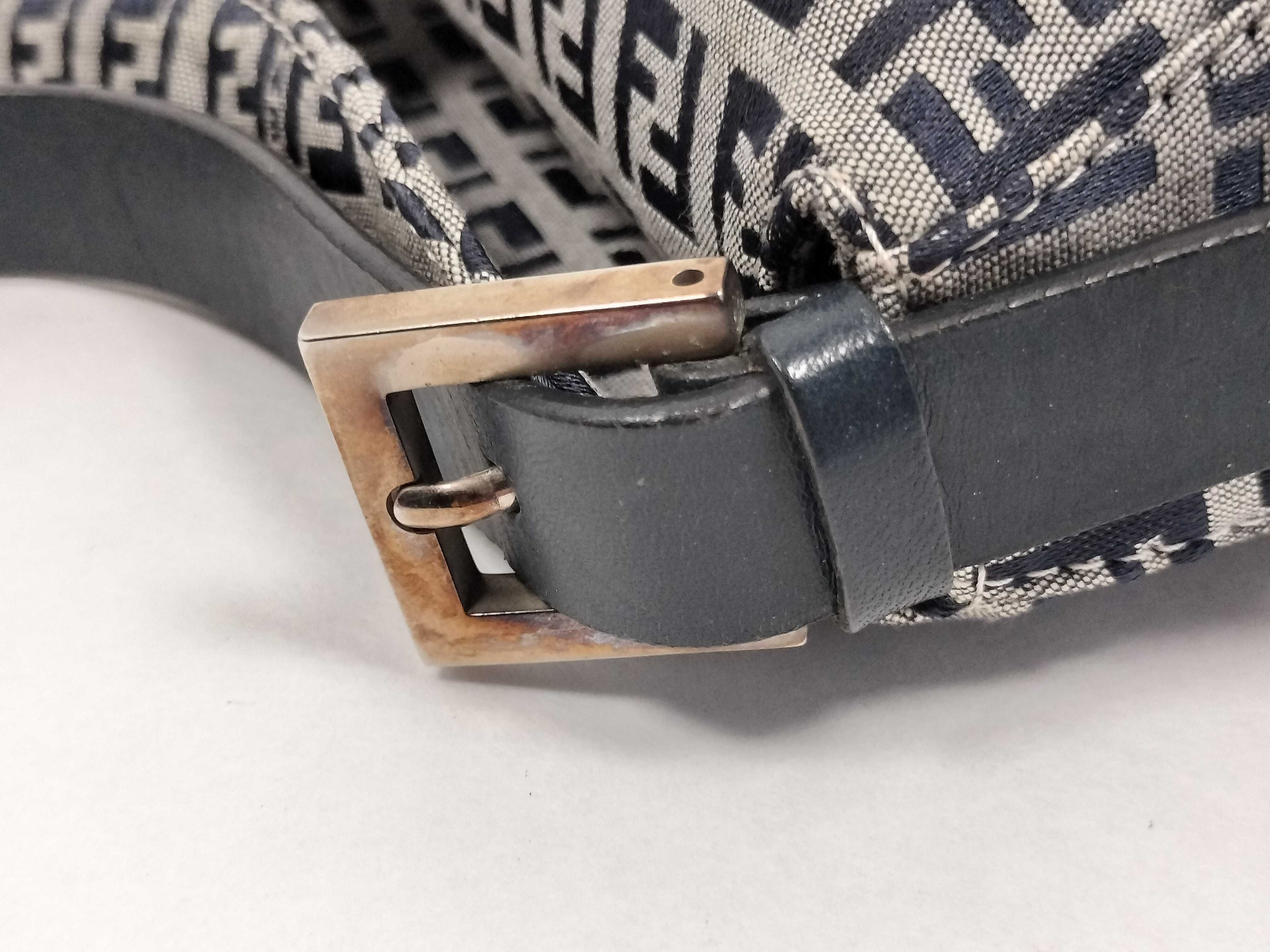 Mamma Fendi Zucchino Mamma Bucket Canvas x Leather Shoulder Bag Navy Shoulder Bag — view 5