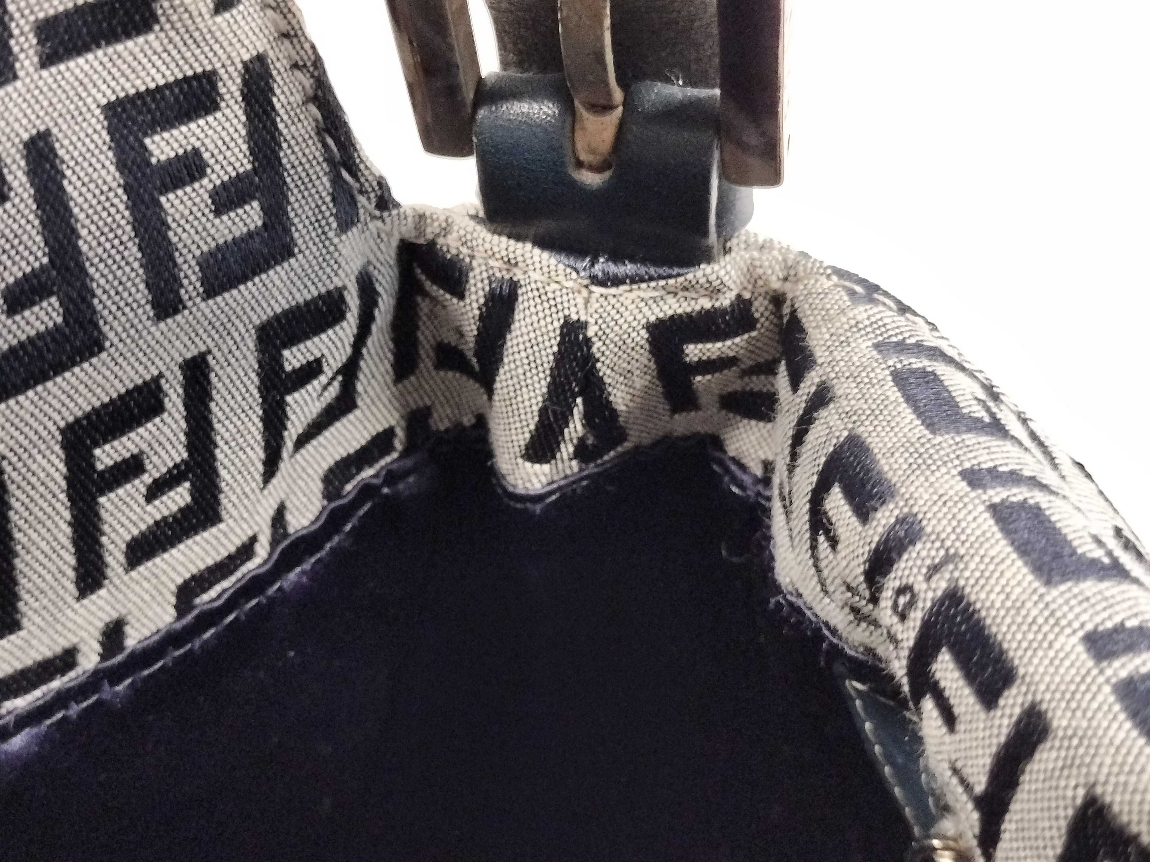Mamma Fendi Zucchino Mamma Bucket Canvas x Leather Shoulder Bag Navy Shoulder Bag — view 8