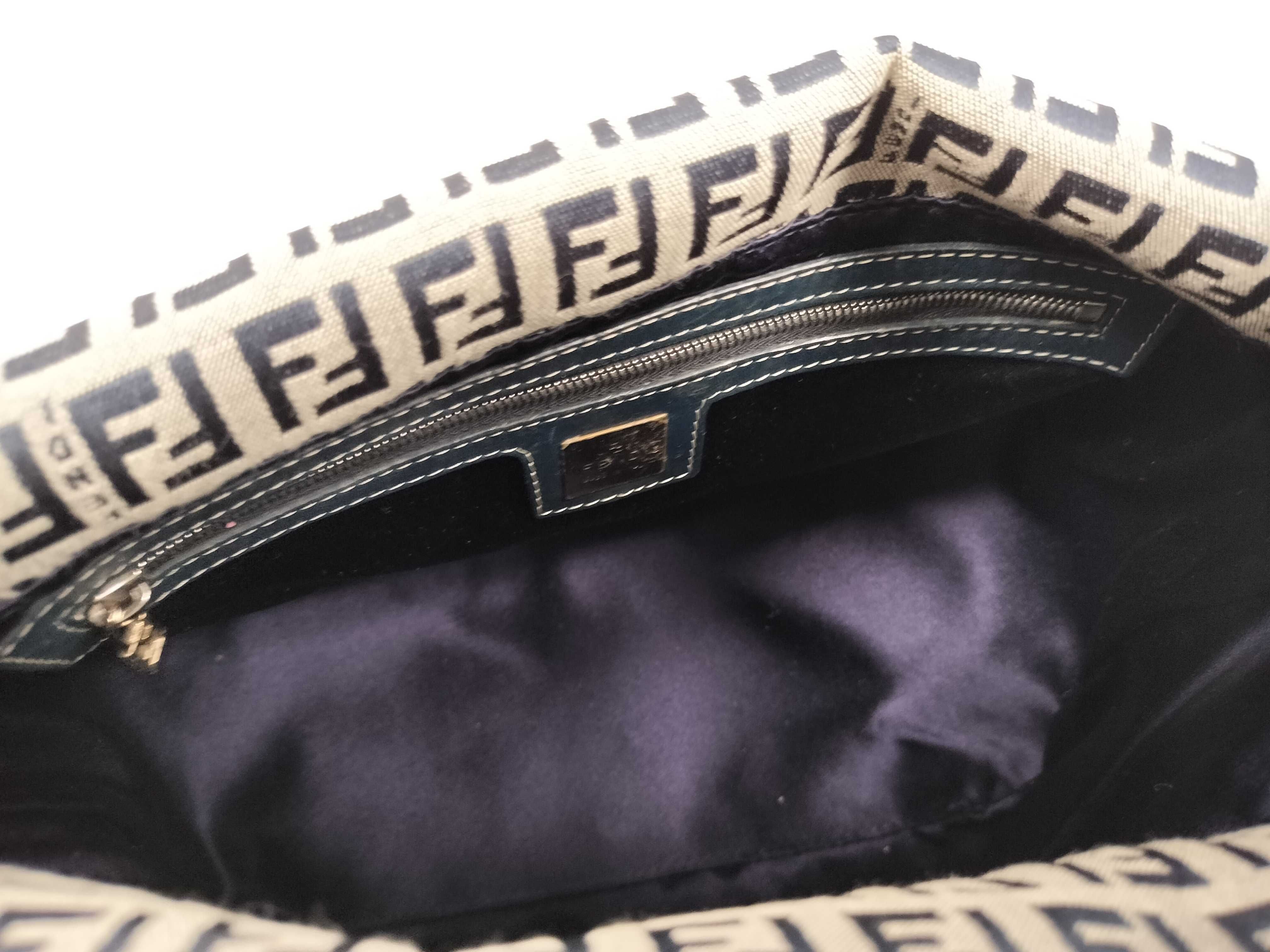 Mamma Fendi Zucchino Mamma Bucket Canvas x Leather Shoulder Bag Navy Shoulder Bag — view 9