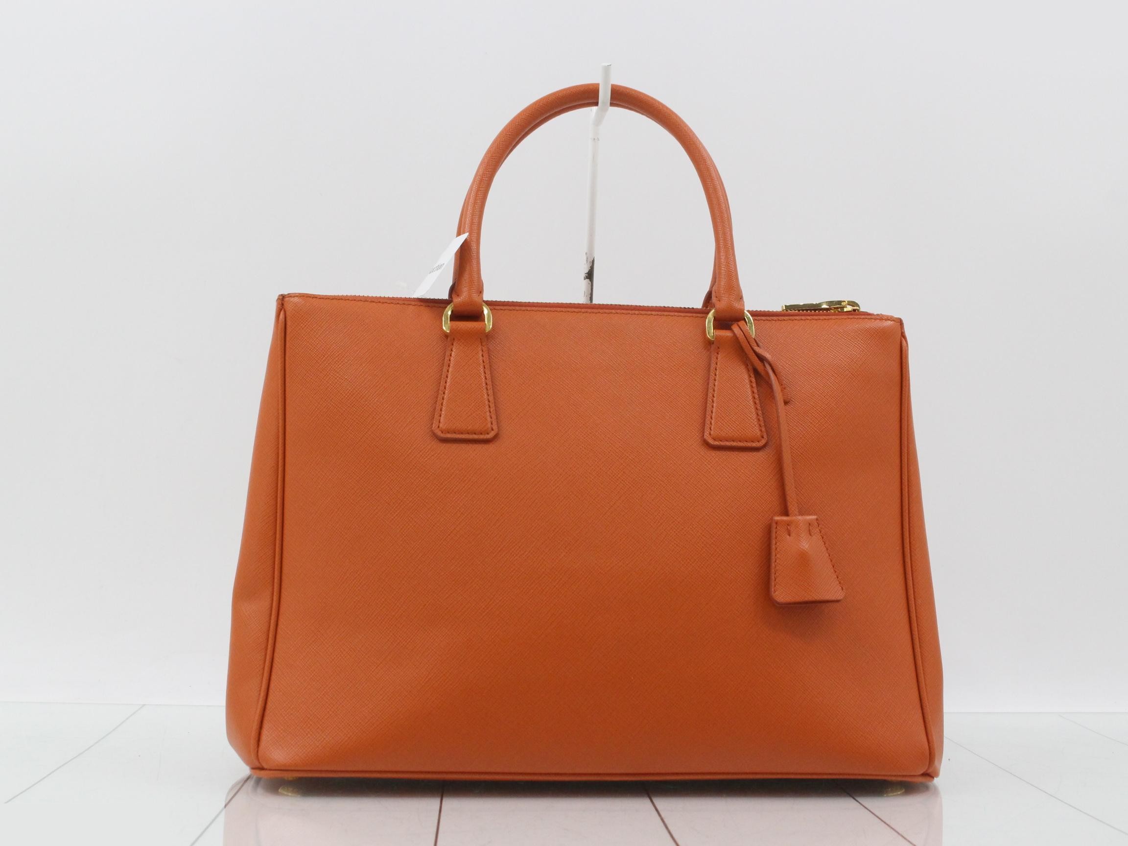 Saffiano Triangle Plate Tote Bag, Orange/Blue — view 2