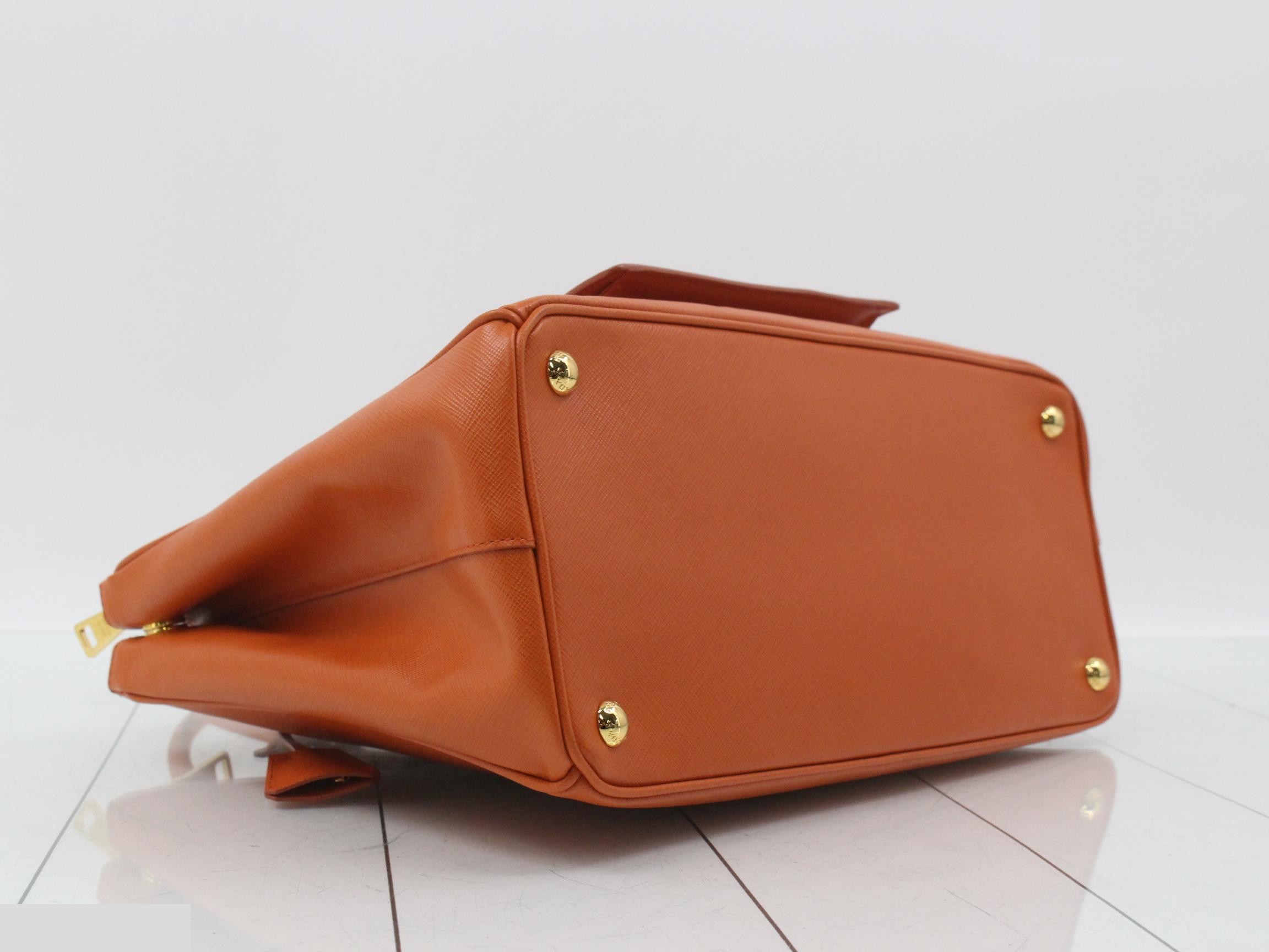 Saffiano Triangle Plate Tote Bag, Orange/Blue — view 5