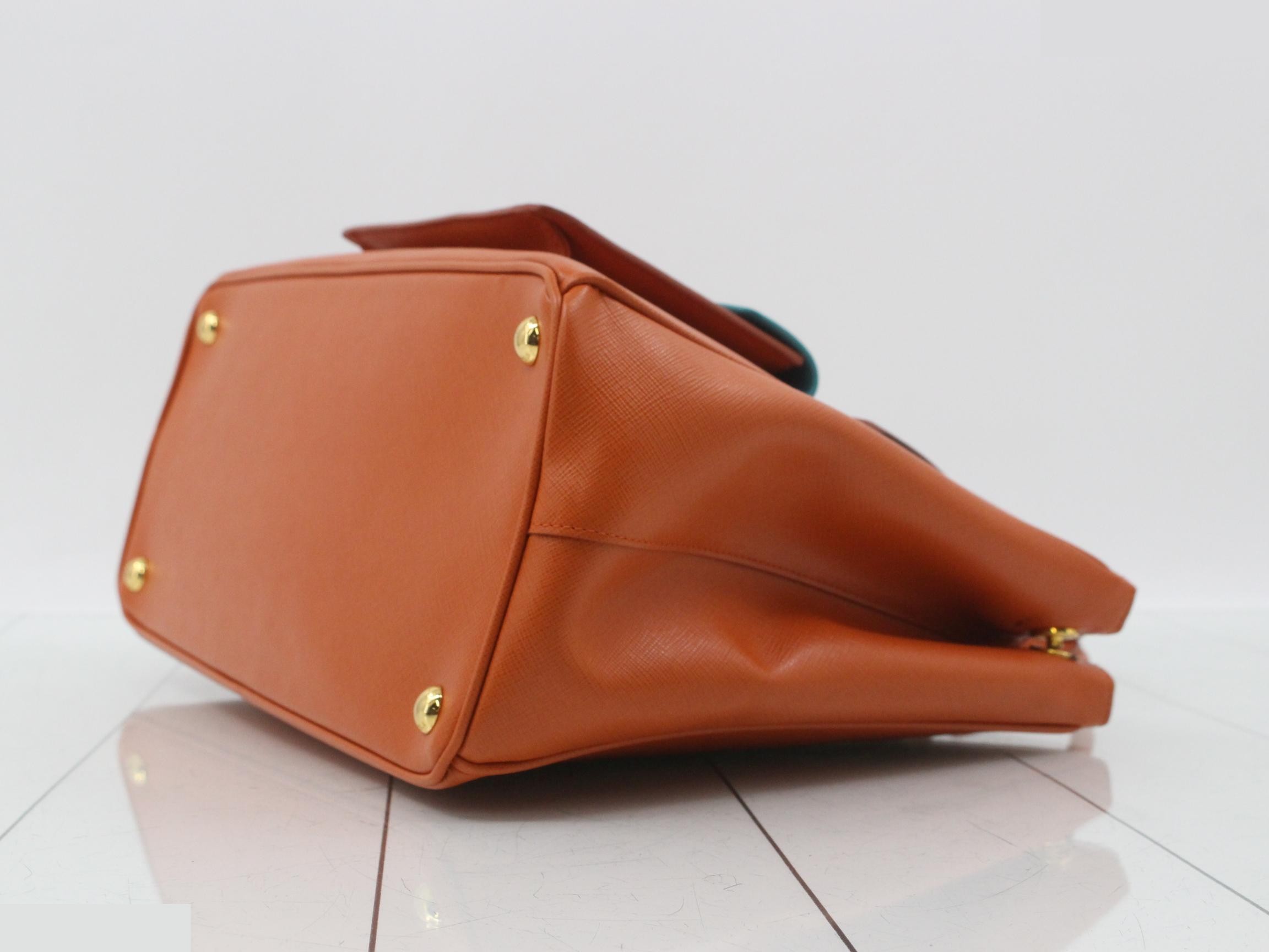 Saffiano Triangle Plate Tote Bag, Orange/Blue — view 6