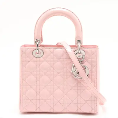 Cannage Lady Dior Patent Leather 2-Way Handbag Pink