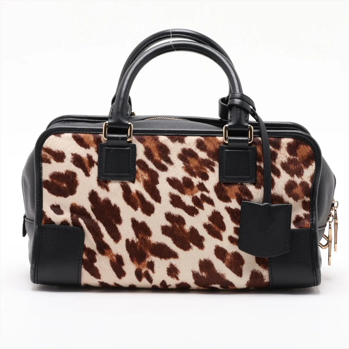Amazona 28 Calf Hair x Leather Handbag, Black x Beige x Brown — view 2