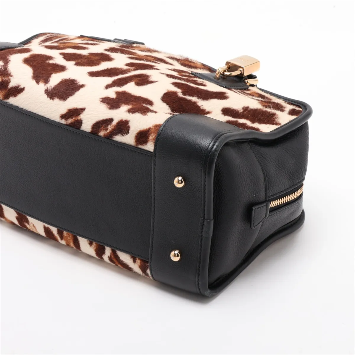 Amazona 28 Calf Hair x Leather Handbag, Black x Beige x Brown — view 3