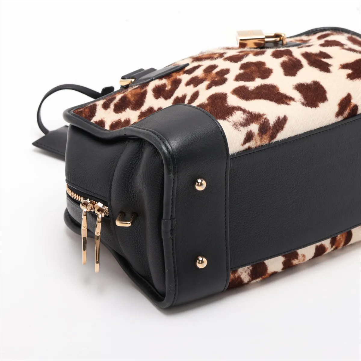 Amazona 28 Calf Hair x Leather Handbag, Black x Beige x Brown — view 4