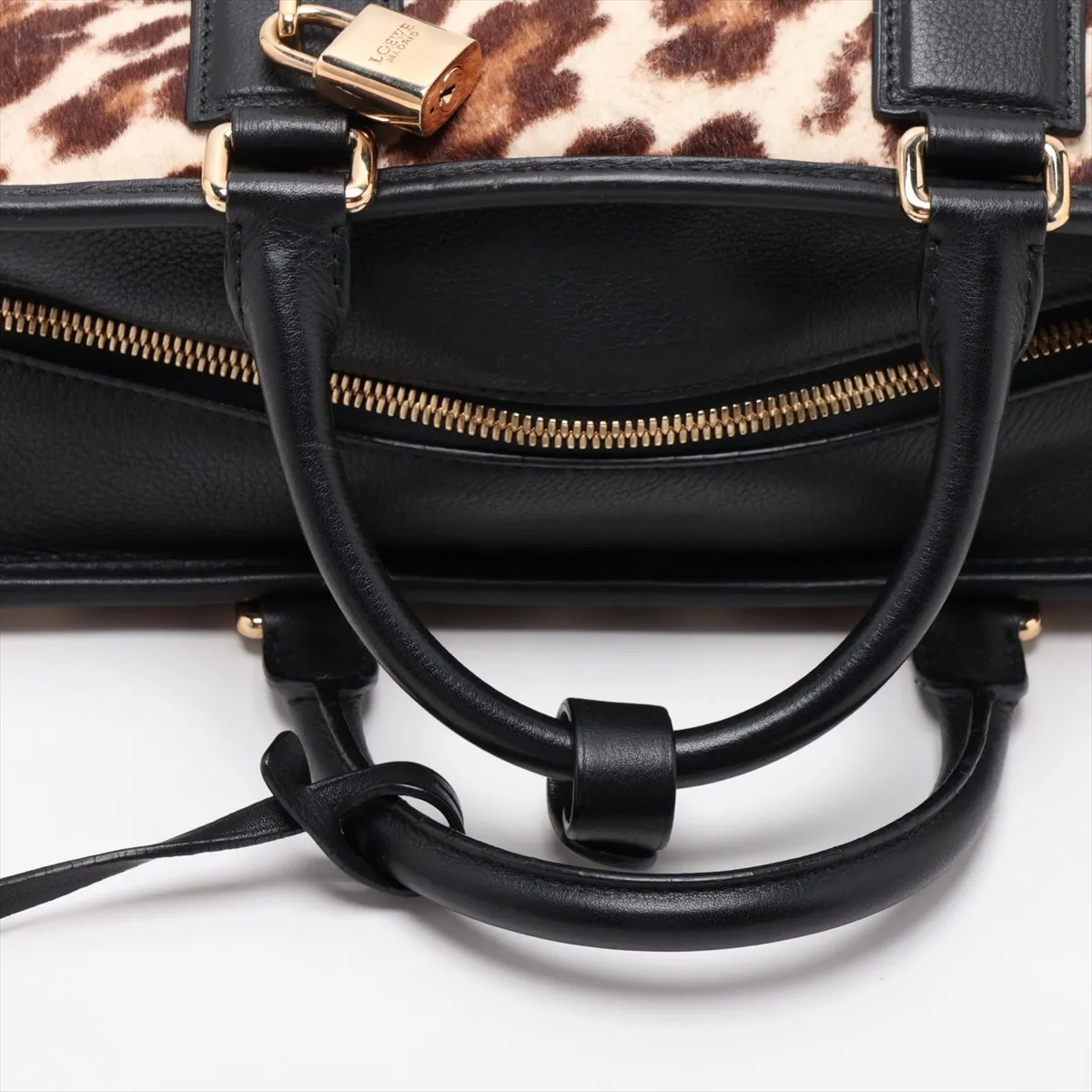 Amazona 28 Calf Hair x Leather Handbag, Black x Beige x Brown — view 5