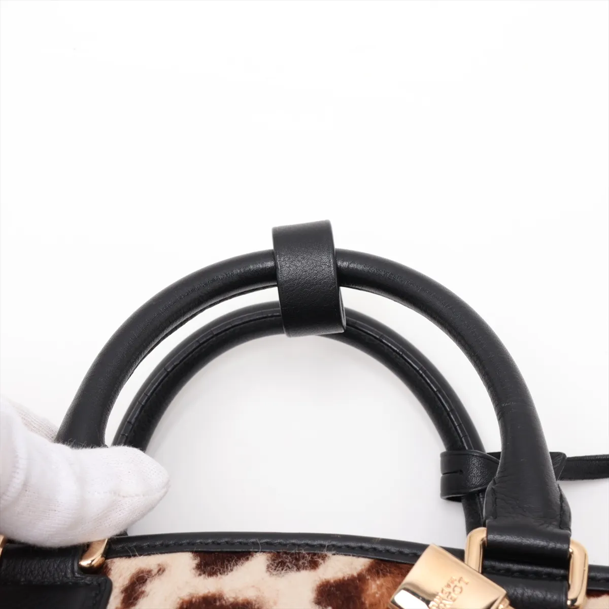 Amazona 28 Calf Hair x Leather Handbag, Black x Beige x Brown — view 6