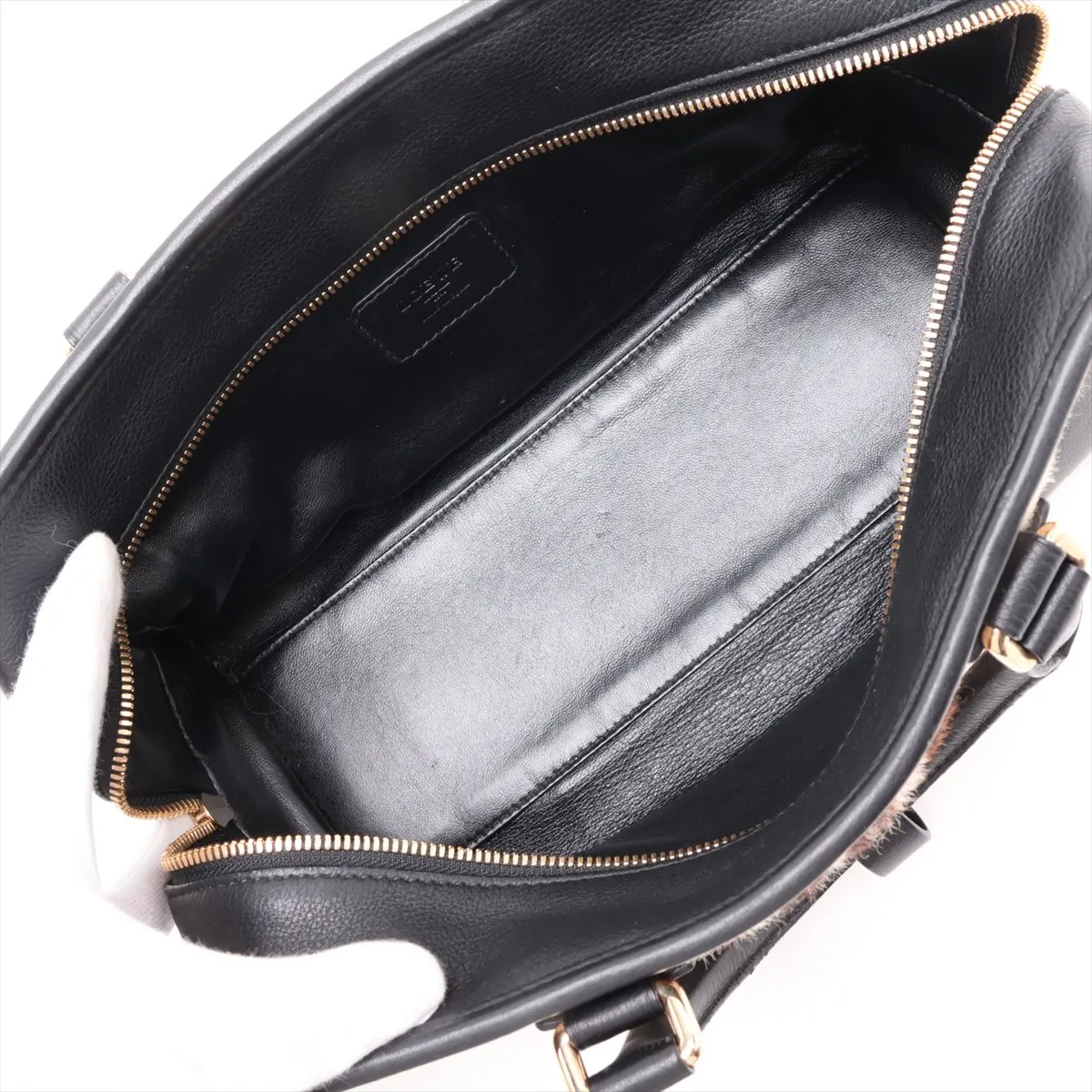 Amazona 28 Calf Hair x Leather Handbag, Black x Beige x Brown — view 7
