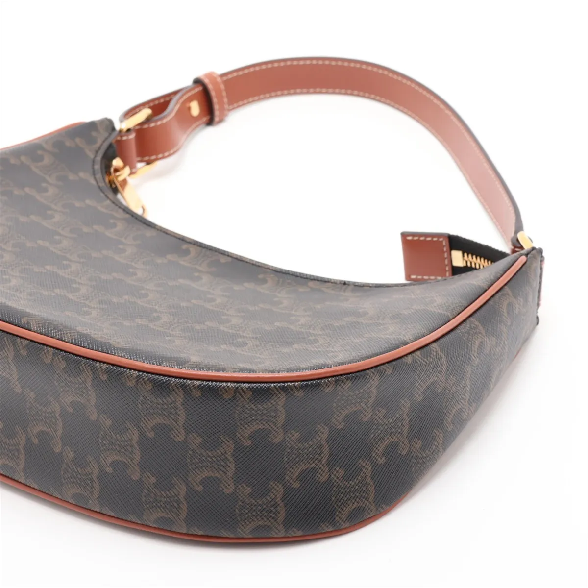 Triomphe Ava PVC x Leather Shoulder Bag, Black x Brown — view 3