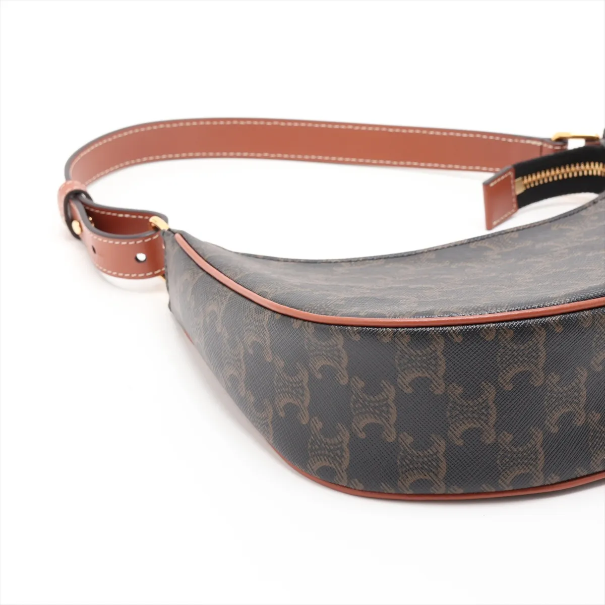 Triomphe Ava PVC x Leather Shoulder Bag, Black x Brown — view 4