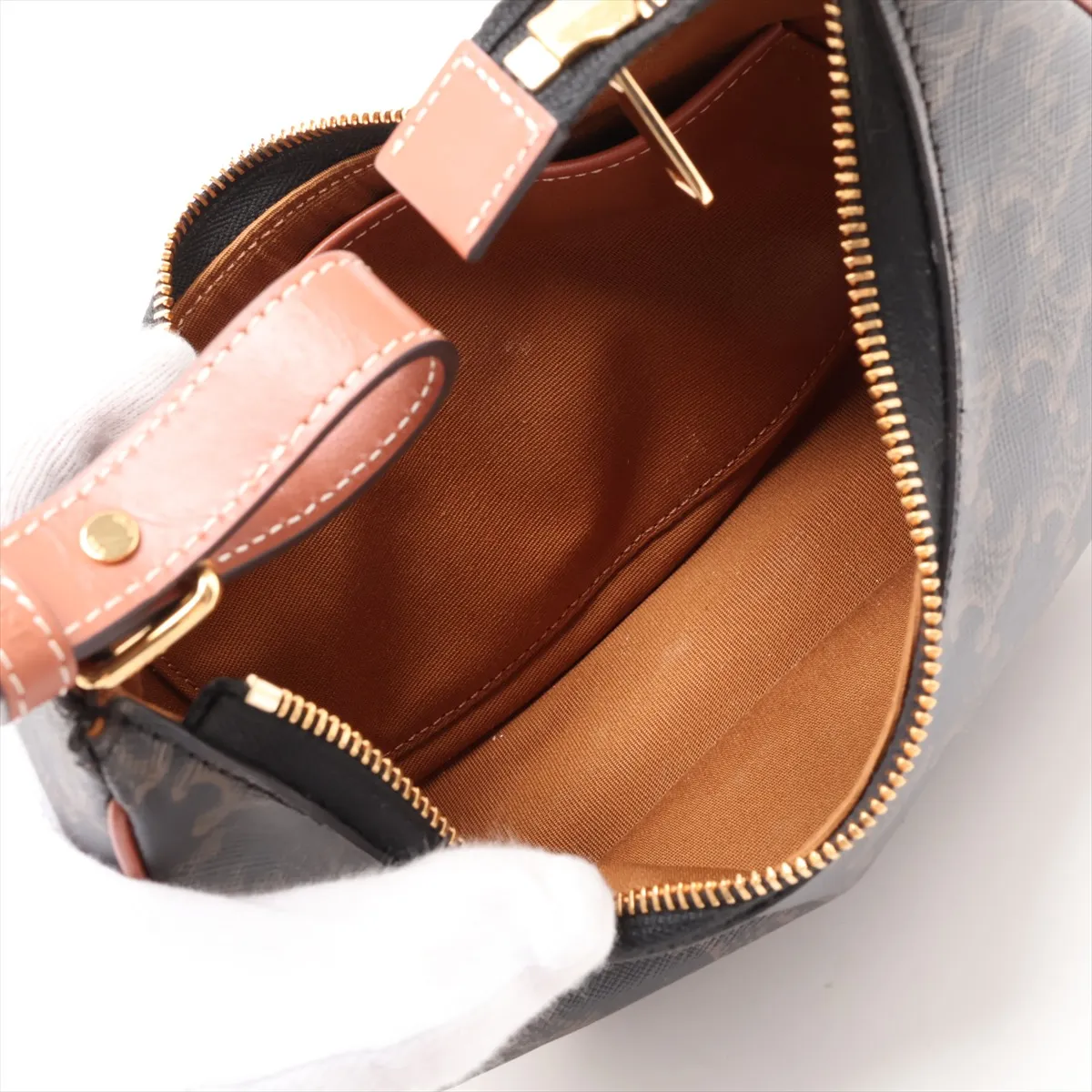 Triomphe Ava PVC x Leather Shoulder Bag, Black x Brown — view 7