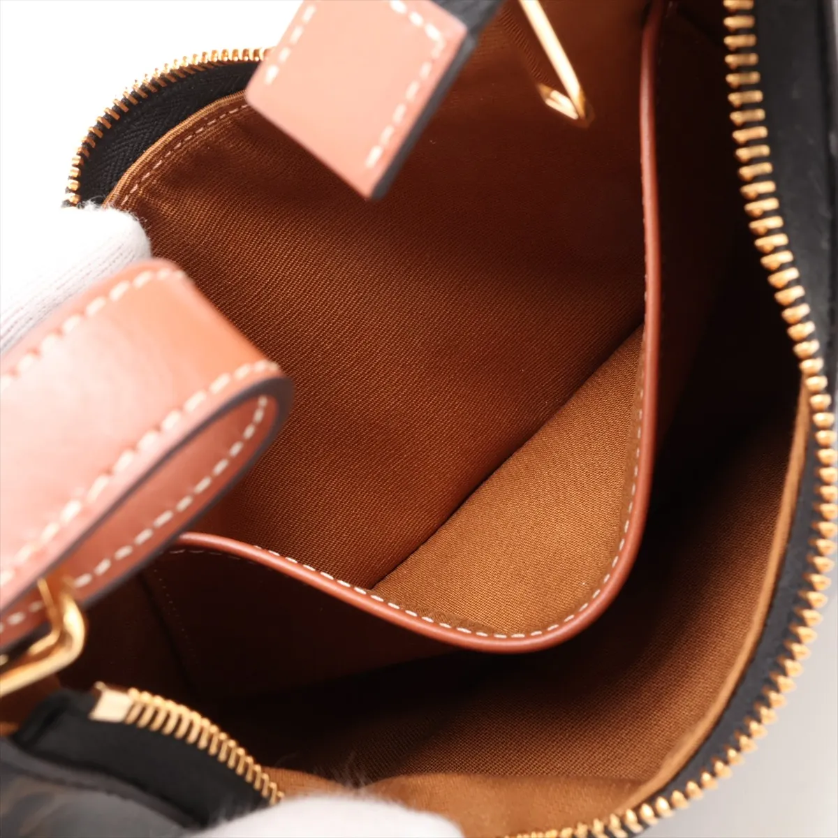 Triomphe Ava PVC x Leather Shoulder Bag, Black x Brown — view 8