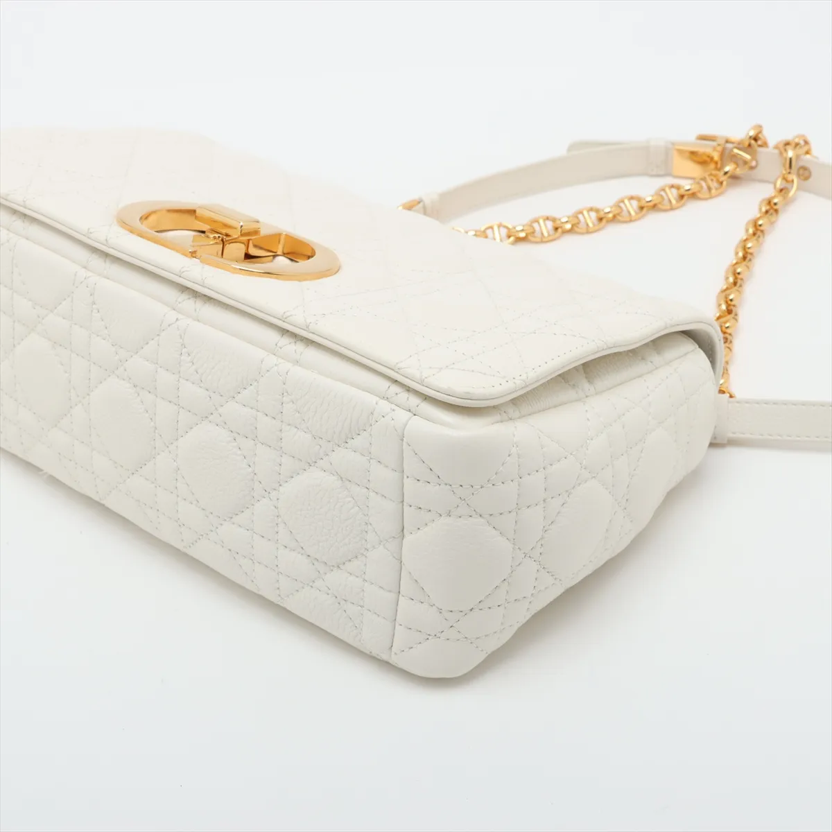 Cannage Caro Leather Chain Shoulder Bag, White — view 3