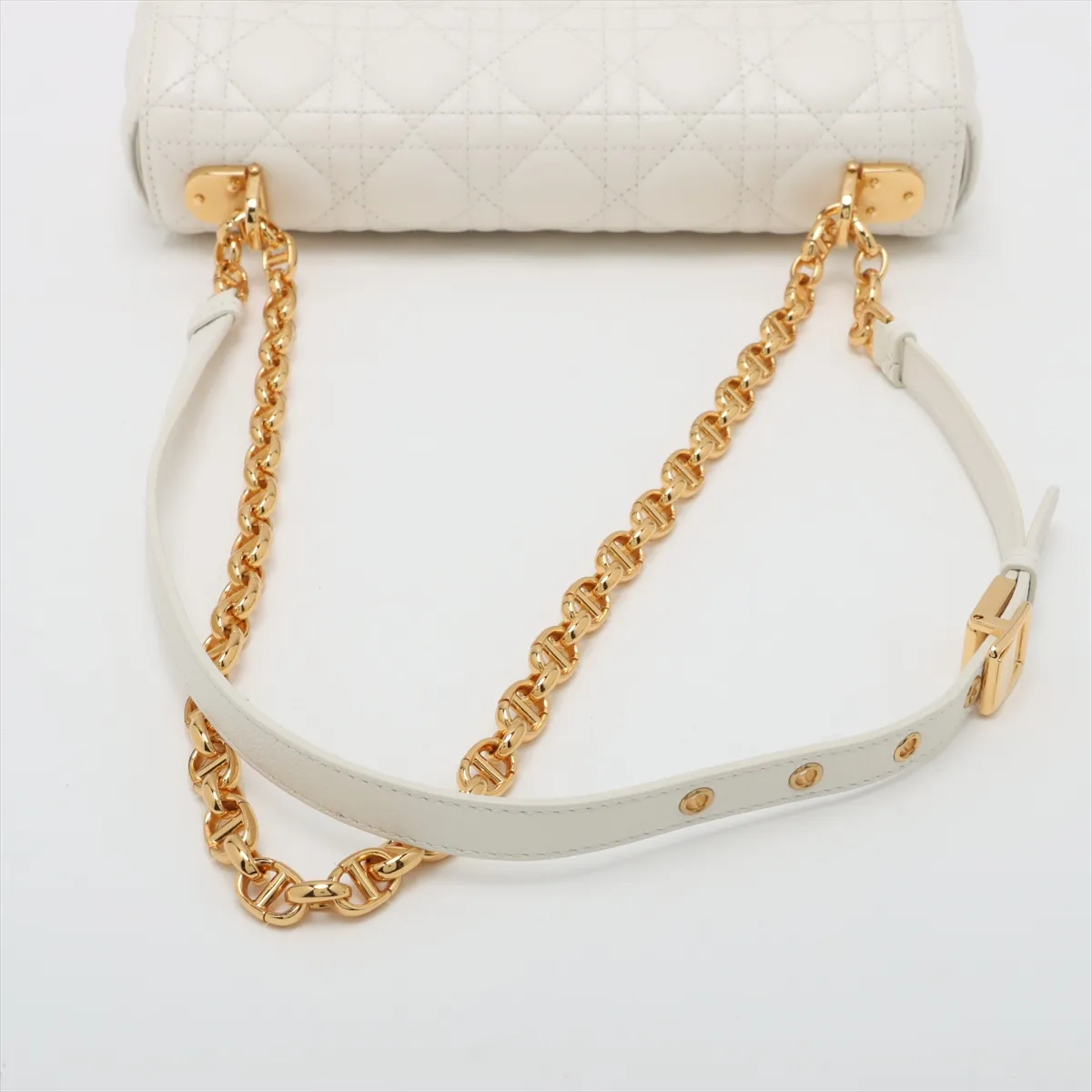 Cannage Caro Leather Chain Shoulder Bag, White — view 5