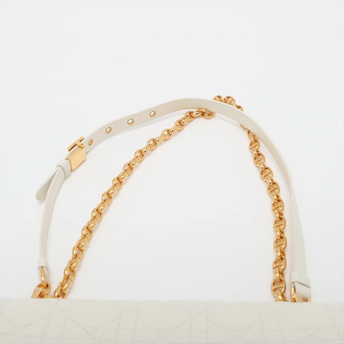 Cannage Caro Leather Chain Shoulder Bag, White — view 6