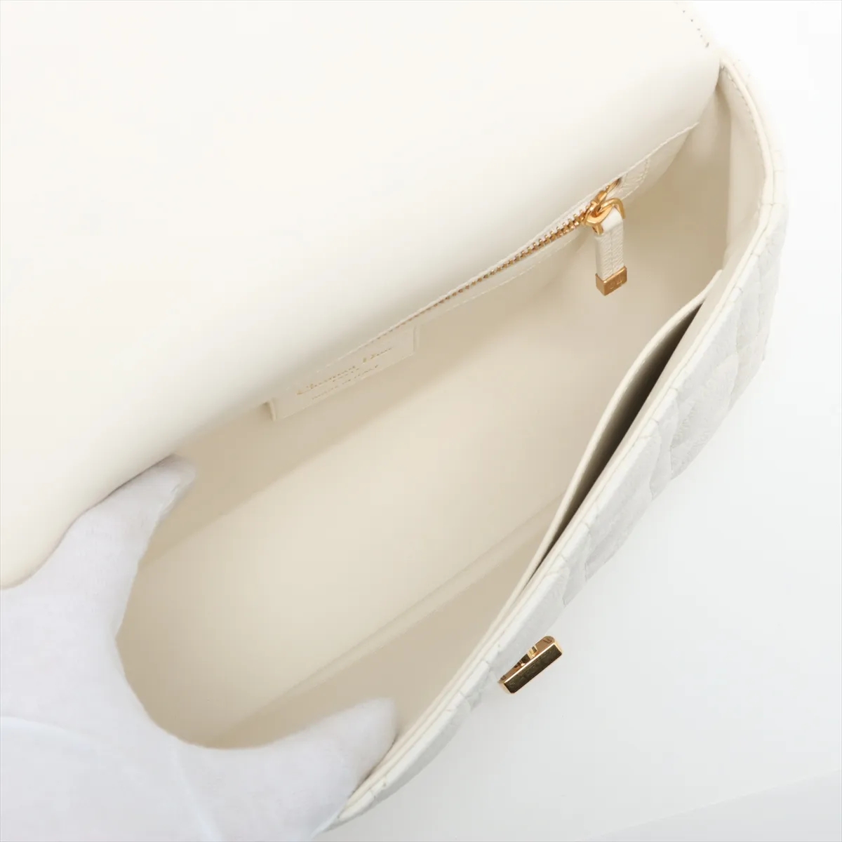 Cannage Caro Leather Chain Shoulder Bag, White — view 7
