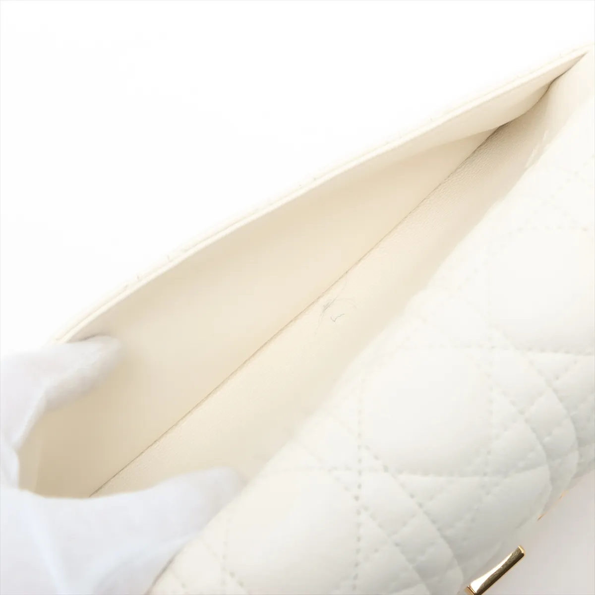 Cannage Caro Leather Chain Shoulder Bag, White — view 10