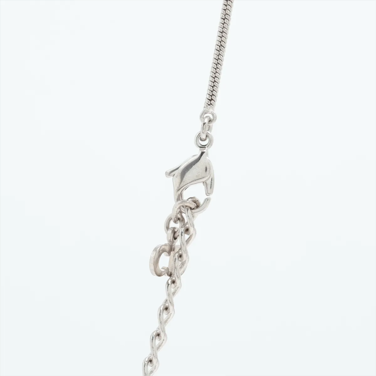 D-logo necklace, metal and rhinestones, silver. Shows signs of wear, — view 3