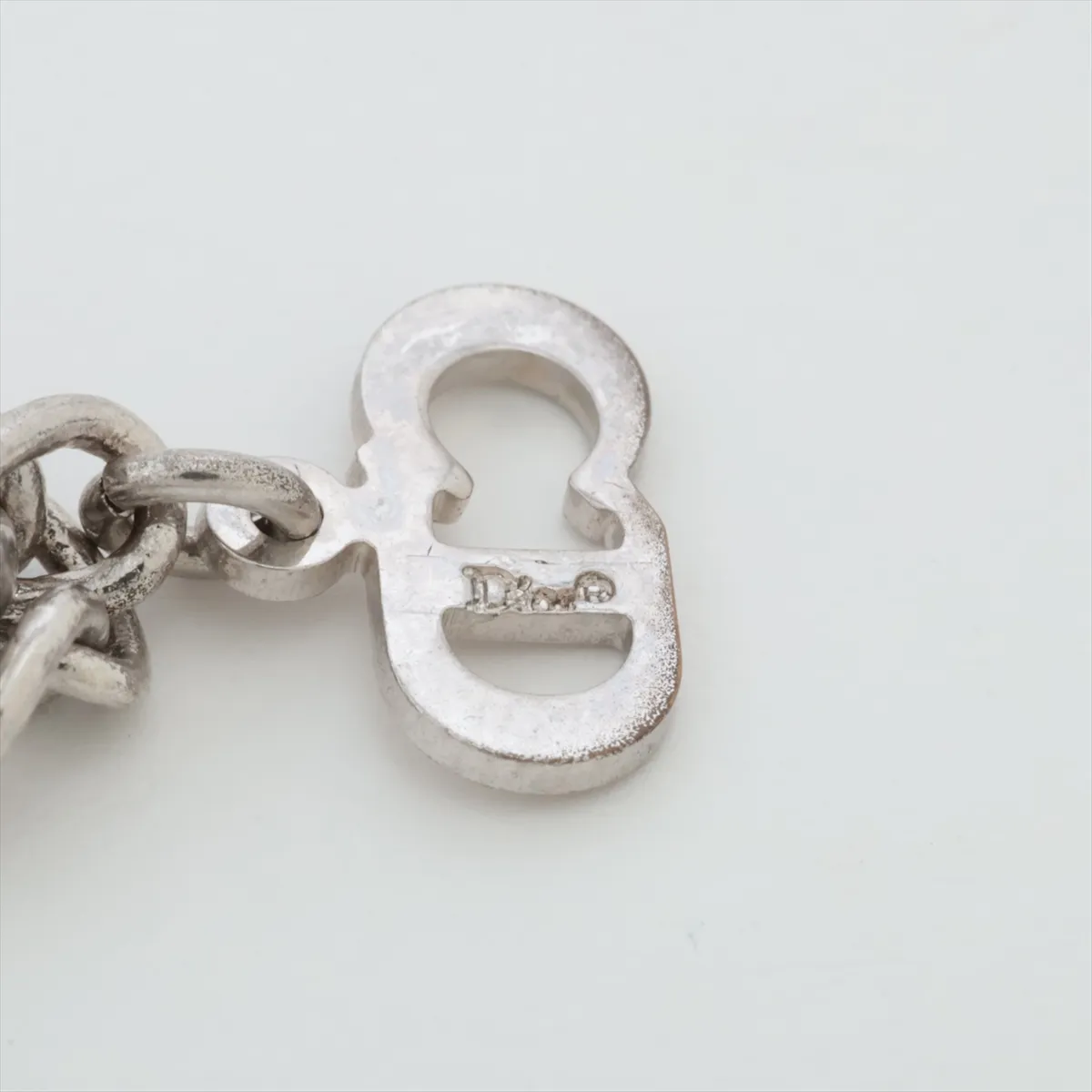 D-logo necklace, metal and rhinestones, silver. Shows signs of wear, — view 4