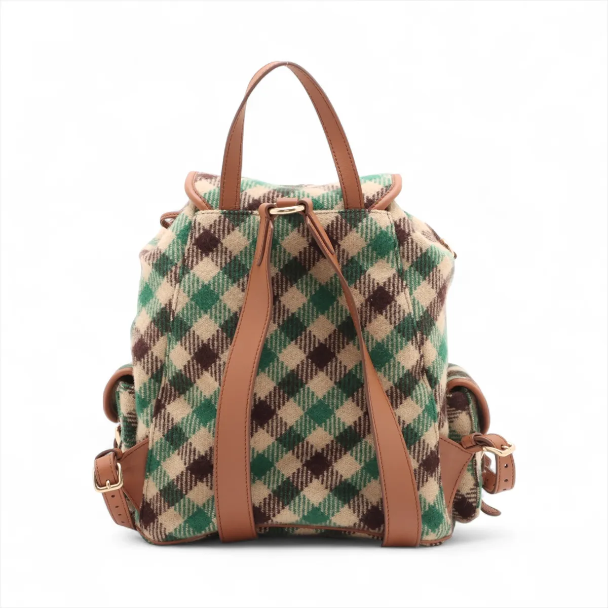 wool x leather backpack/rucksack green x brown 5BZ042 — view 2