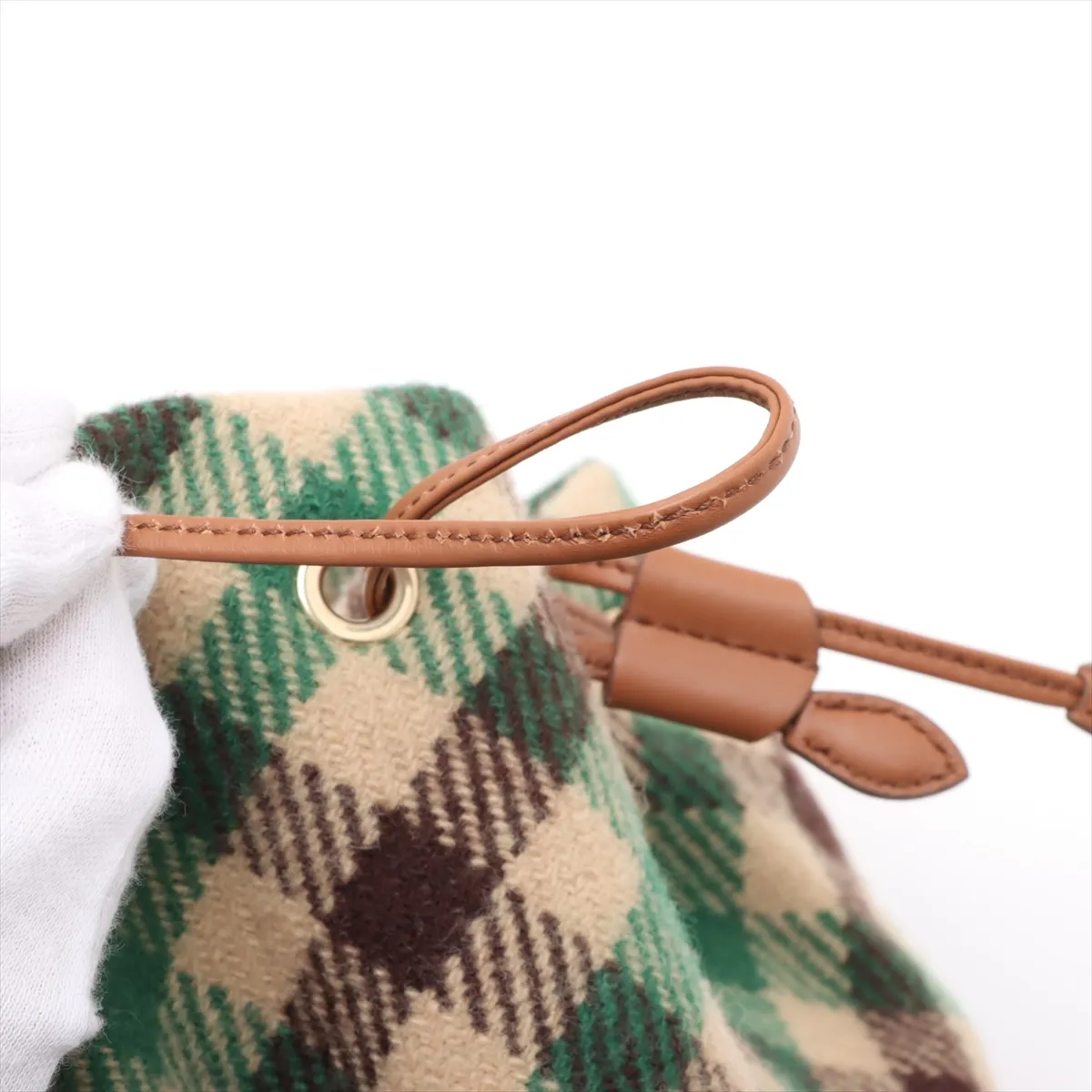 wool x leather backpack/rucksack green x brown 5BZ042 — view 13
