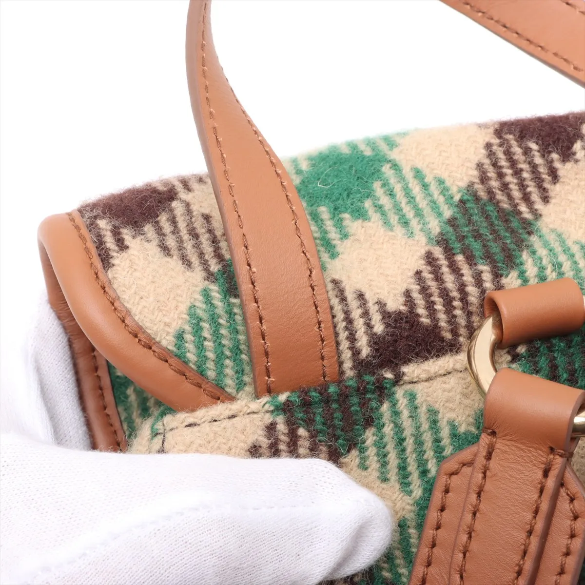 wool x leather backpack/rucksack green x brown 5BZ042 — view 14