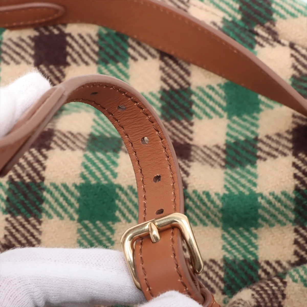 wool x leather backpack/rucksack green x brown 5BZ042 — view 15