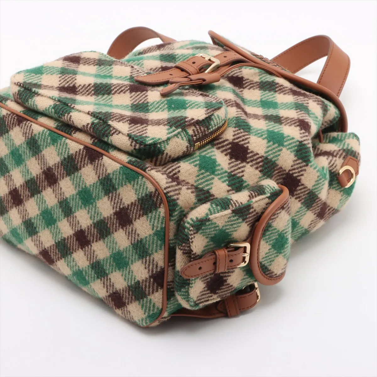 wool x leather backpack/rucksack green x brown 5BZ042 — view 3