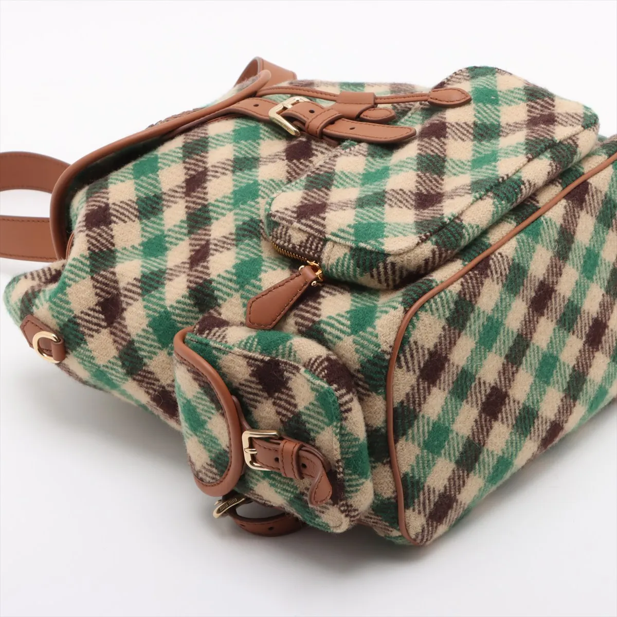 wool x leather backpack/rucksack green x brown 5BZ042 — view 4
