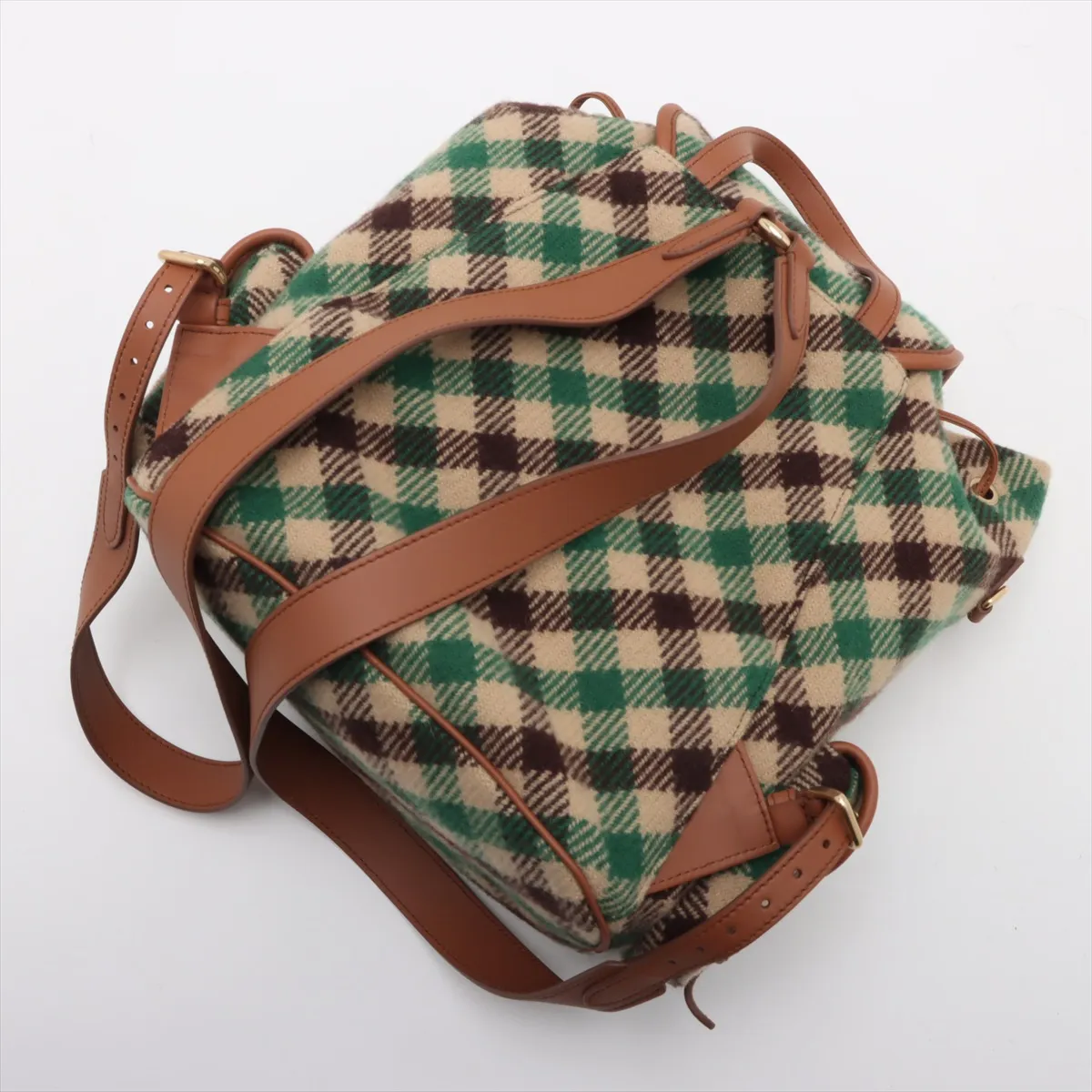 wool x leather backpack/rucksack green x brown 5BZ042 — view 5