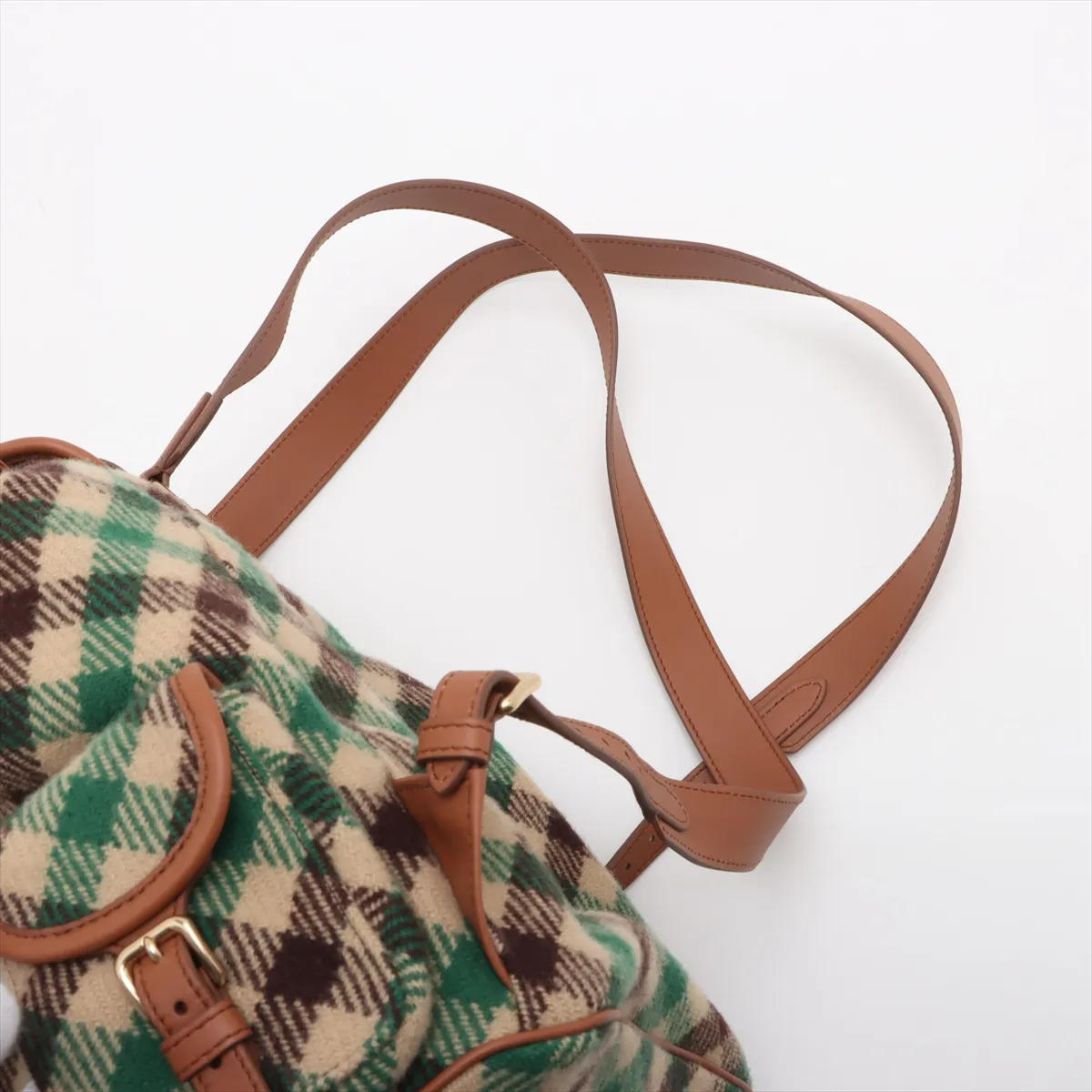 wool x leather backpack/rucksack green x brown 5BZ042 — view 6