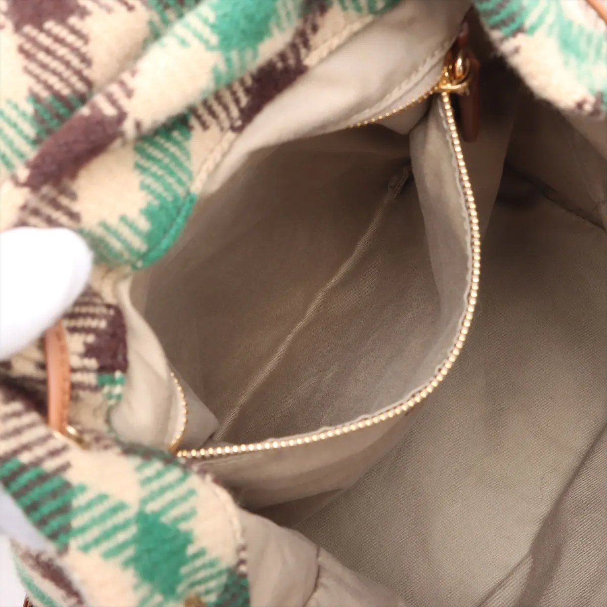 wool x leather backpack/rucksack green x brown 5BZ042 — view 8