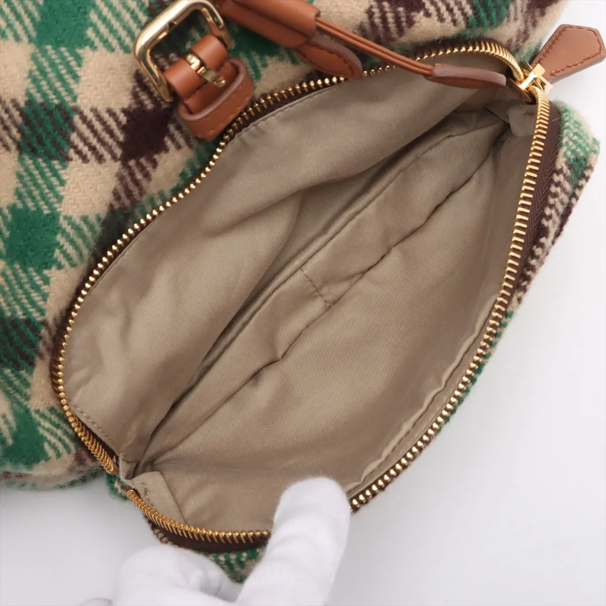 wool x leather backpack/rucksack green x brown 5BZ042 — view 9