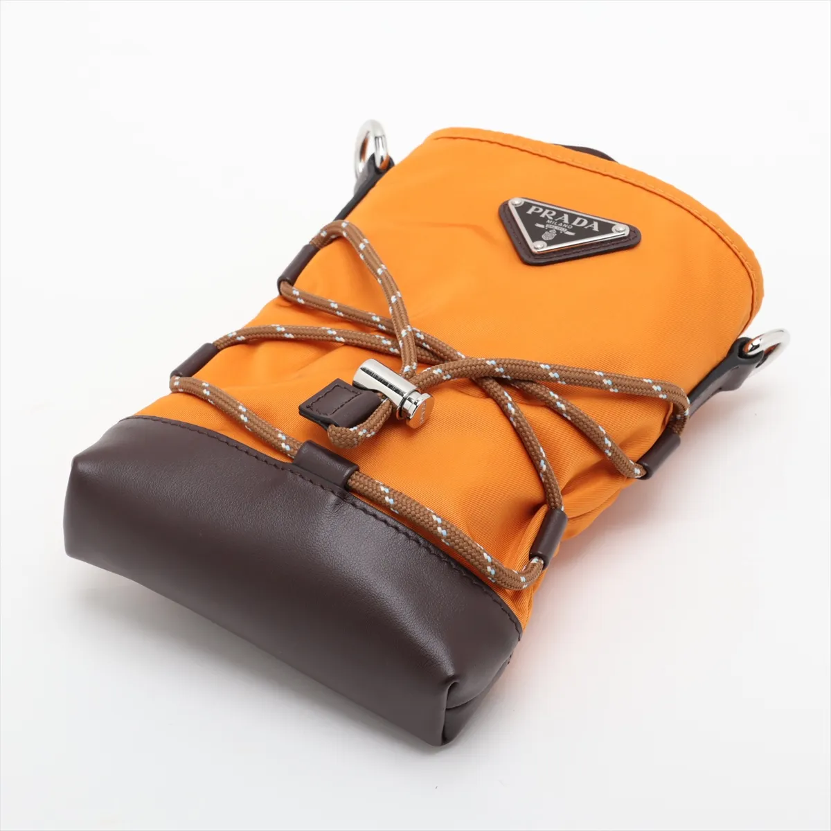 Tessuto Nylon x Leather Shoulder Bag, Orange x Brown — view 3