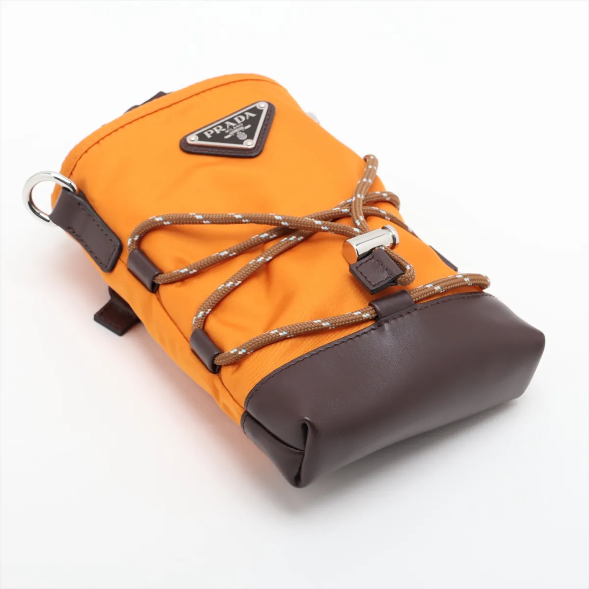 Tessuto Nylon x Leather Shoulder Bag, Orange x Brown — view 4