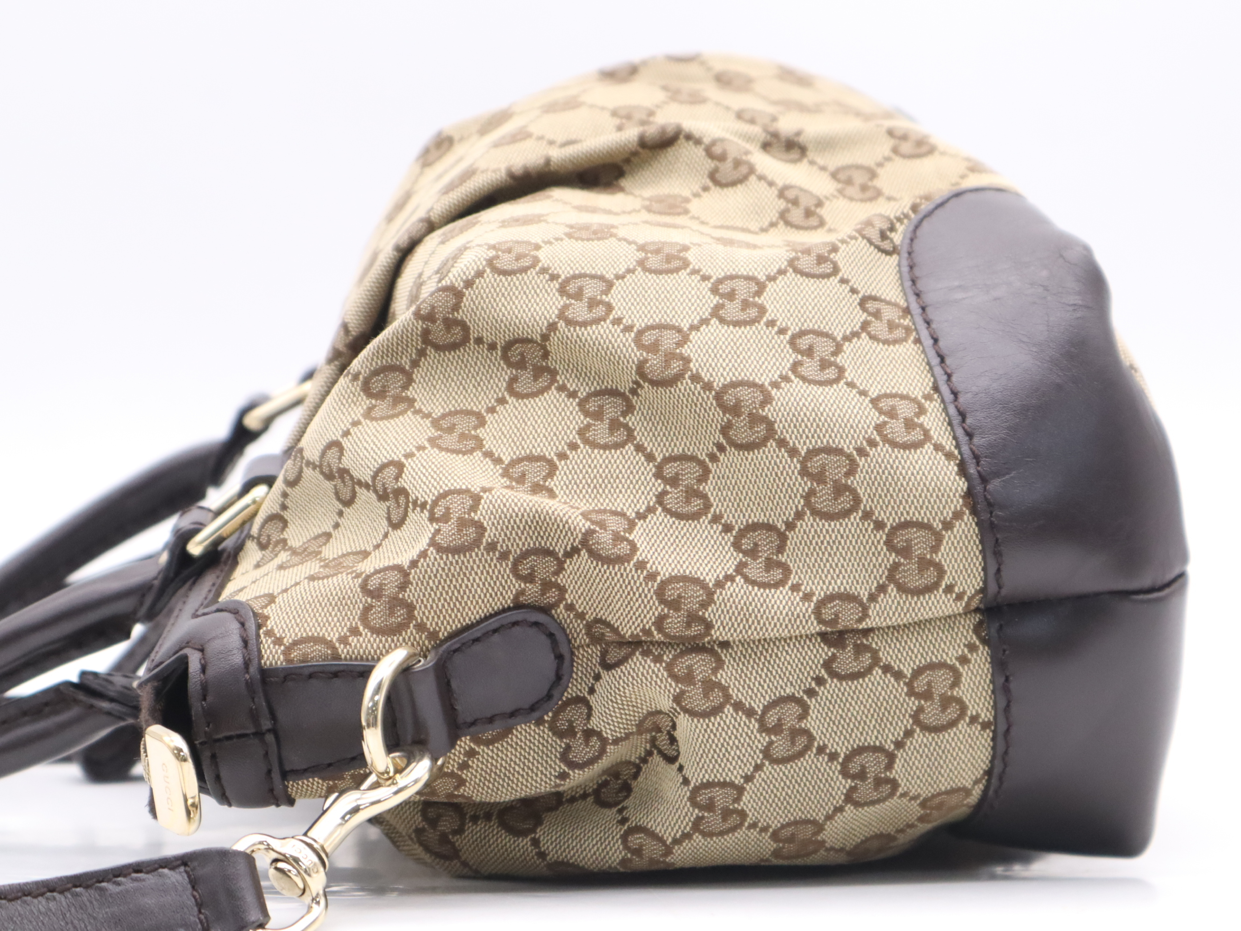 247902 GG Canvas Sukey 2-way Handbag, Beige/Brown, with Shoulder Strap, Dust Bag, and Charm. — view 3