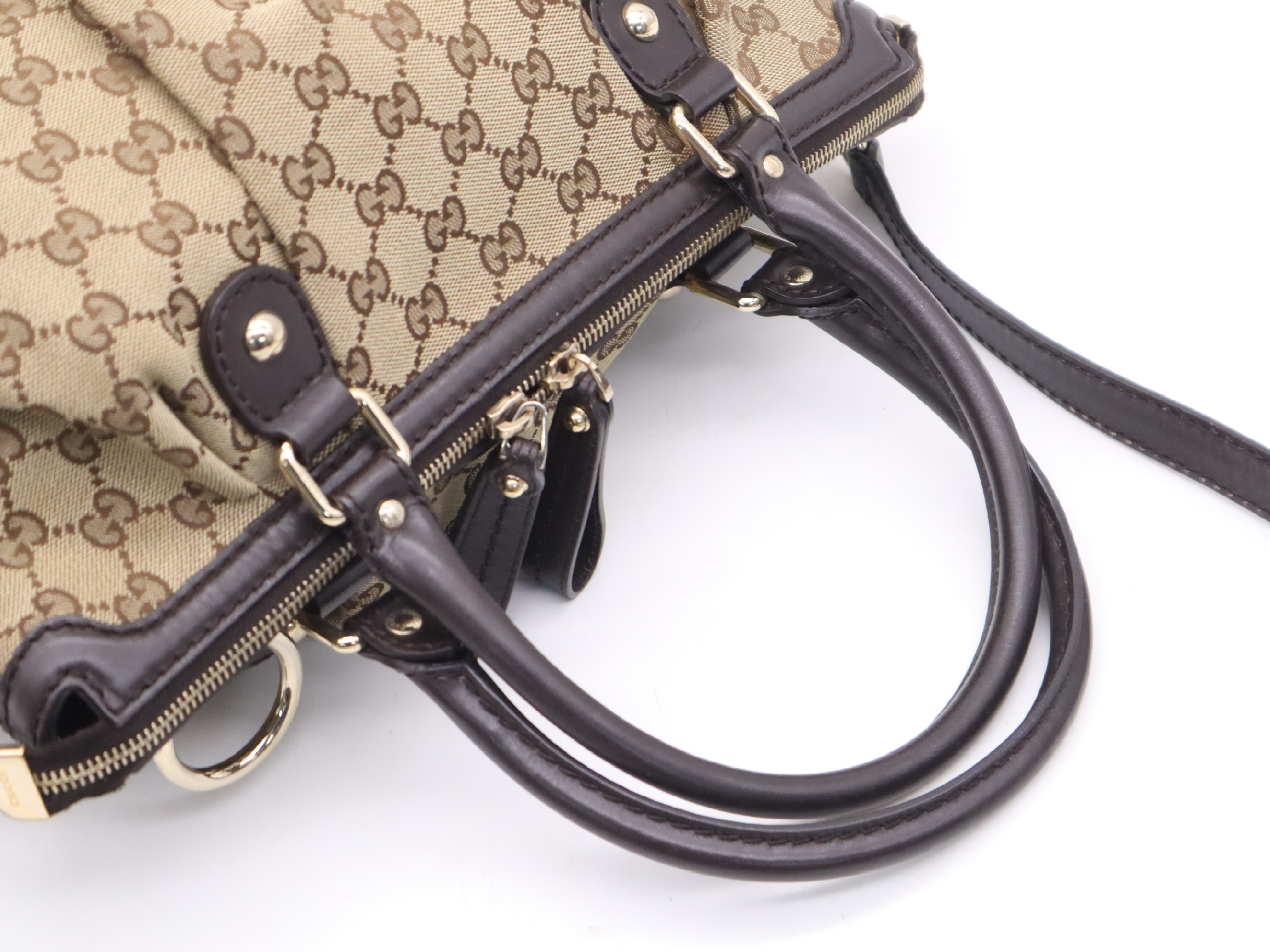 247902 GG Canvas Sukey 2-way Handbag, Beige/Brown, with Shoulder Strap, Dust Bag, and Charm. — view 6