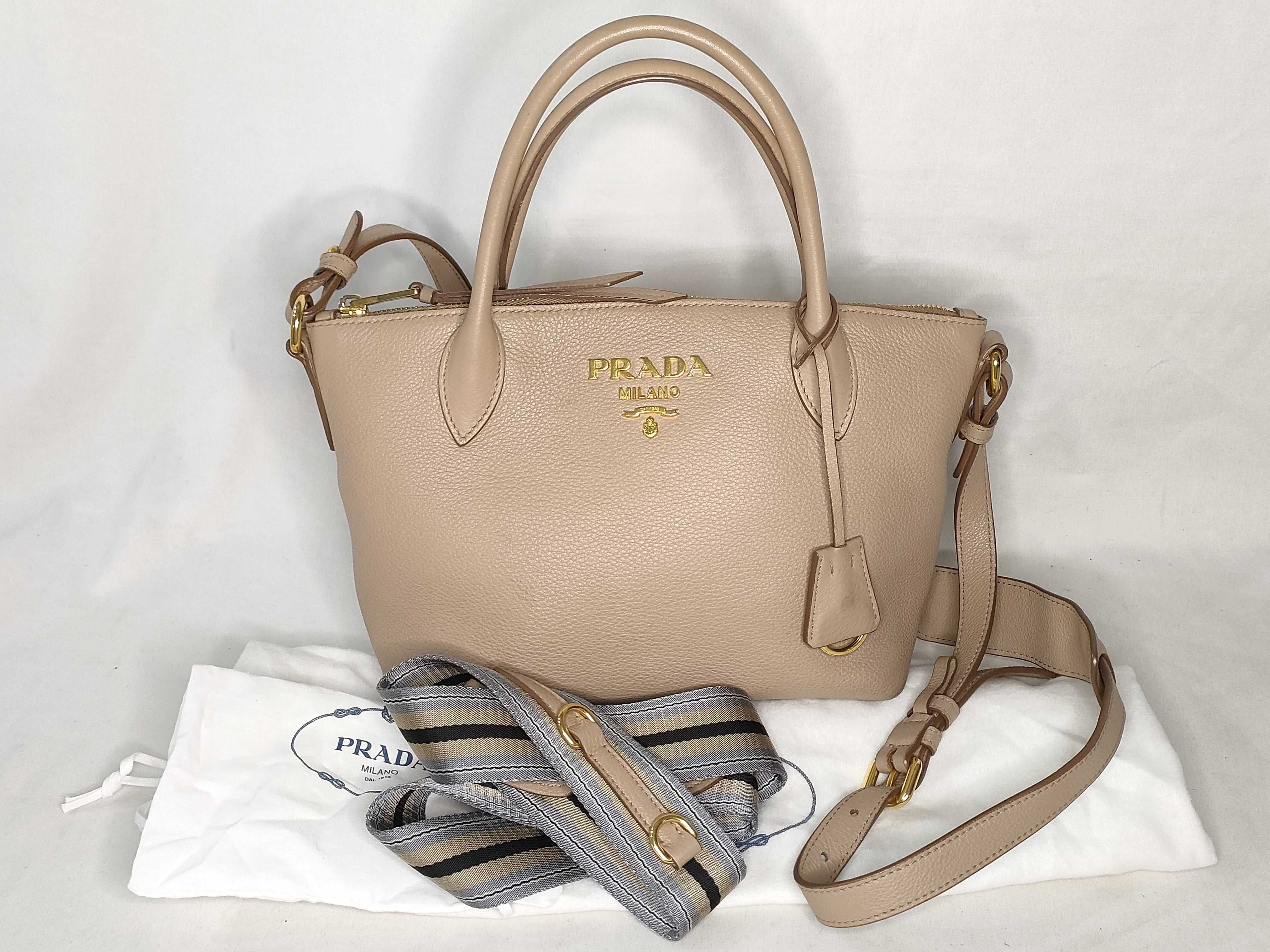 Vitello Daino Leather 2-Way Handbag, Beige, 1BA111 (Handbag)