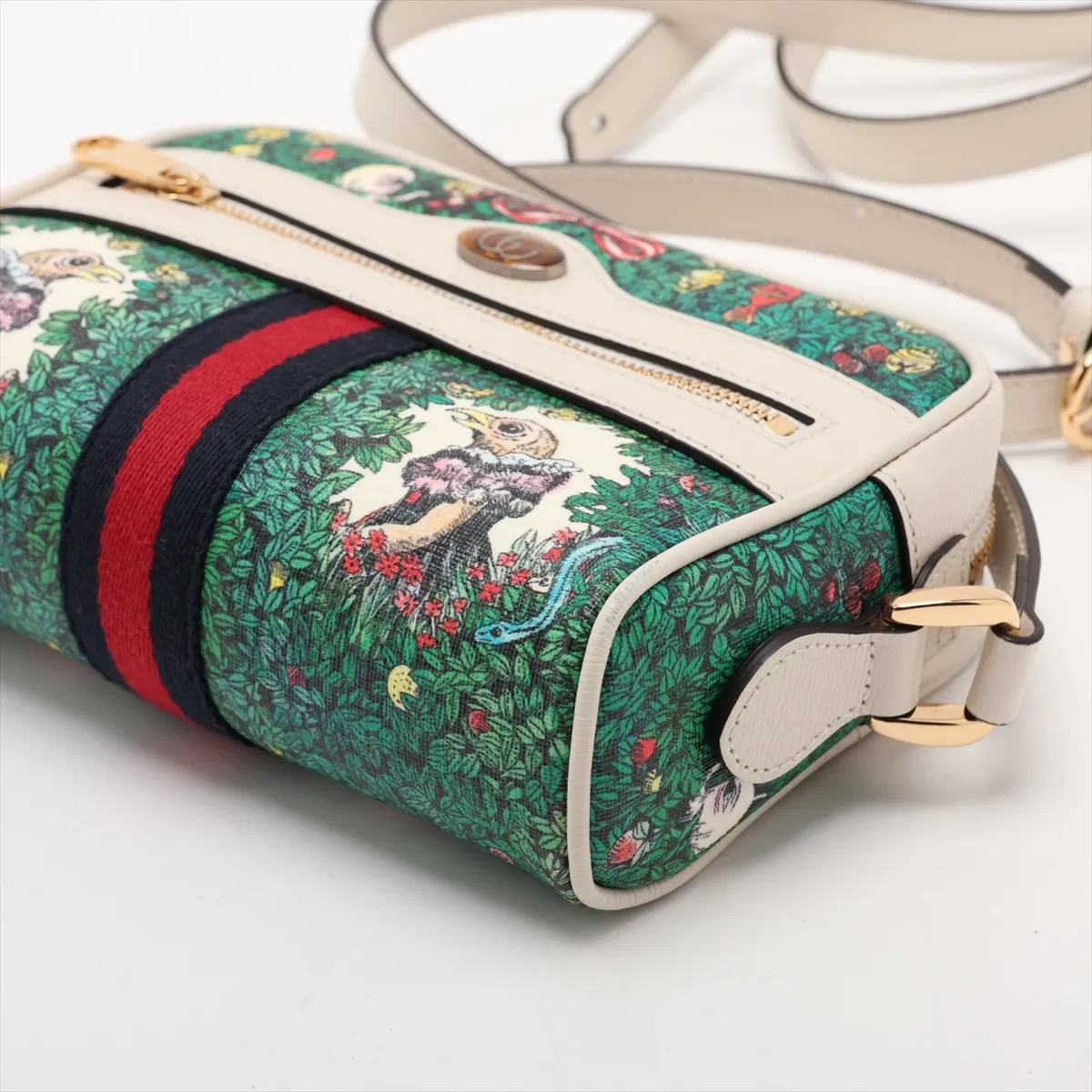 GG Supreme Ophidia PVC x Leather Shoulder Bag, White x Green — view 3