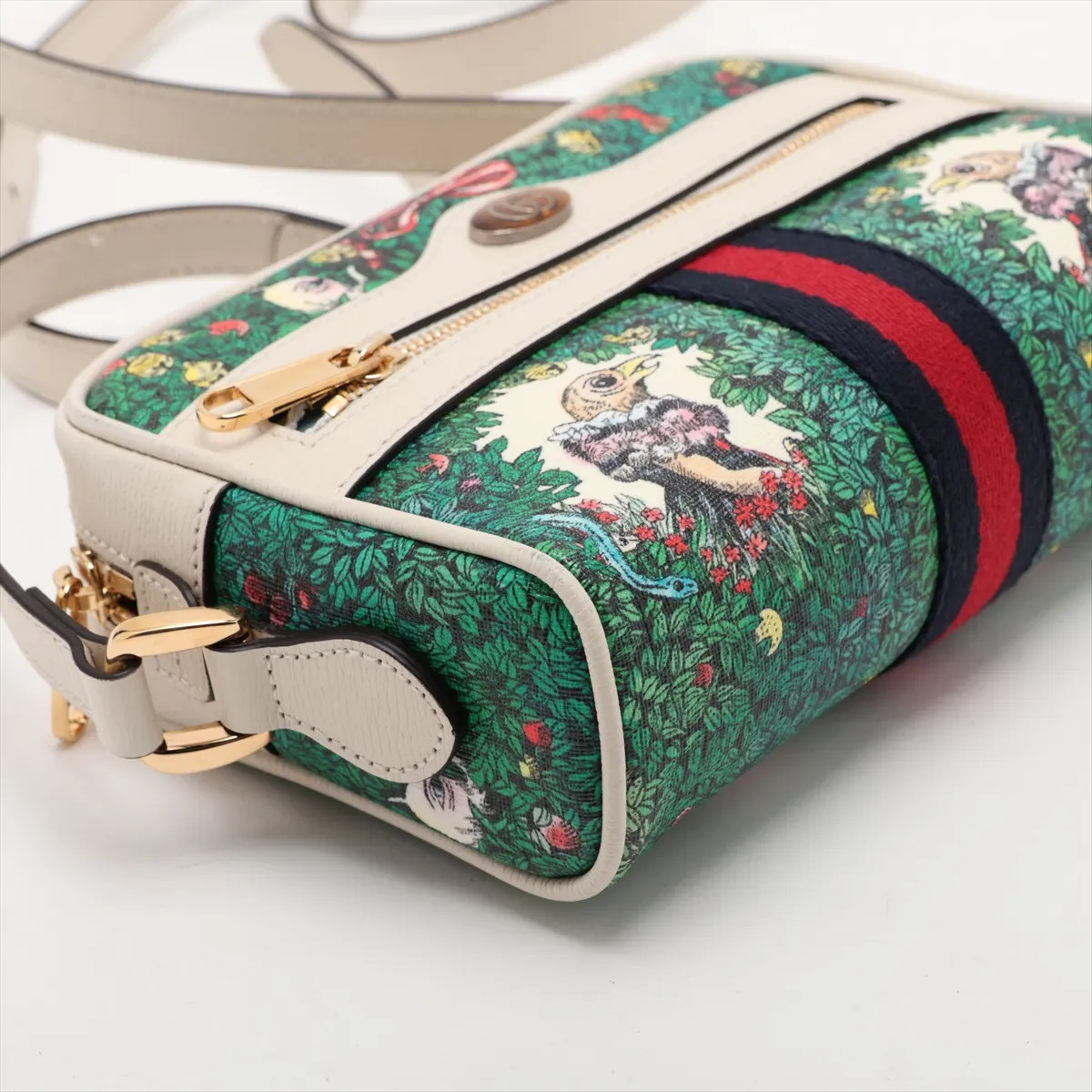 GG Supreme Ophidia PVC x Leather Shoulder Bag, White x Green — view 4