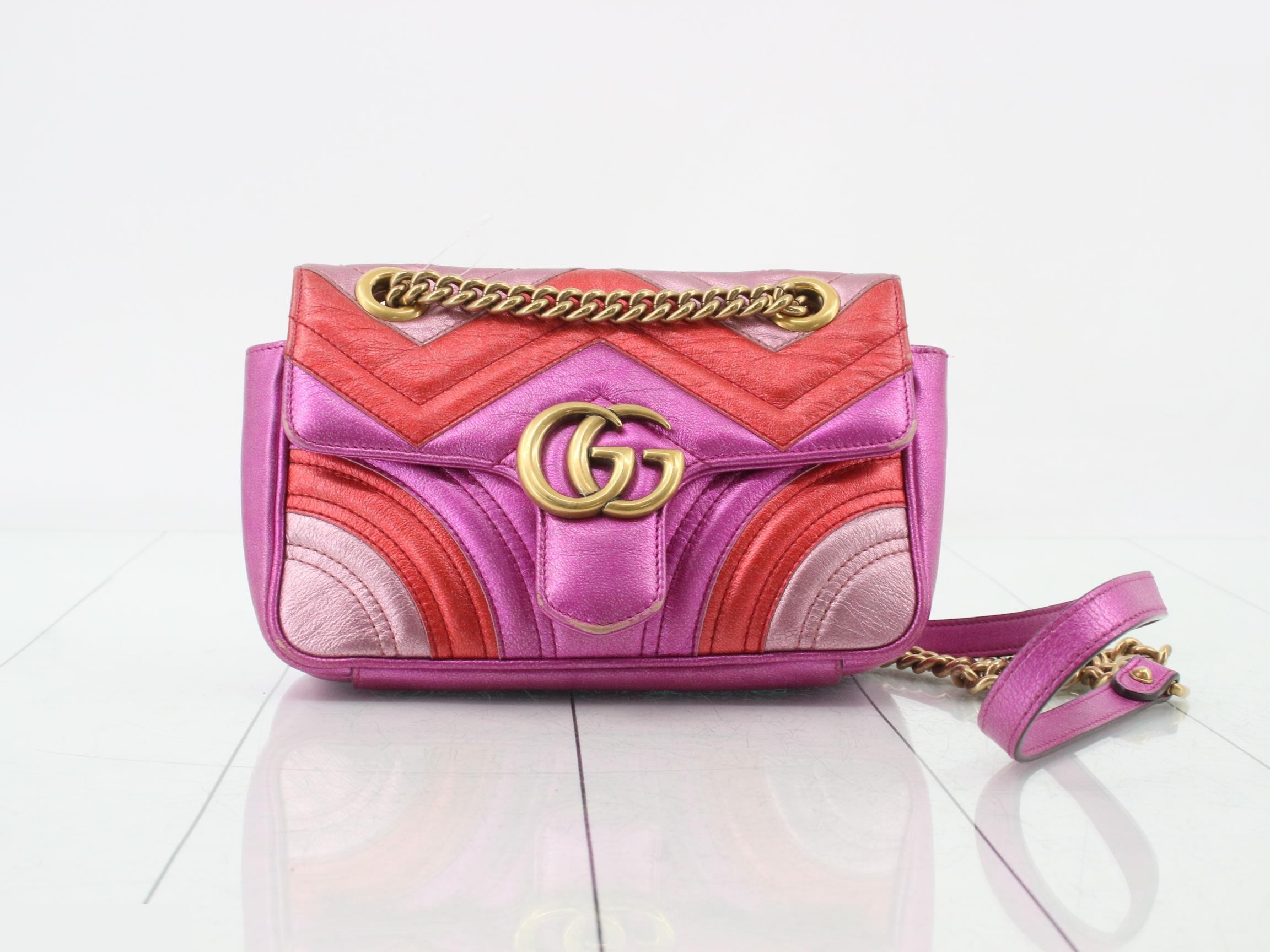 GG Marmont Leather Double Chain Shoulder Bag