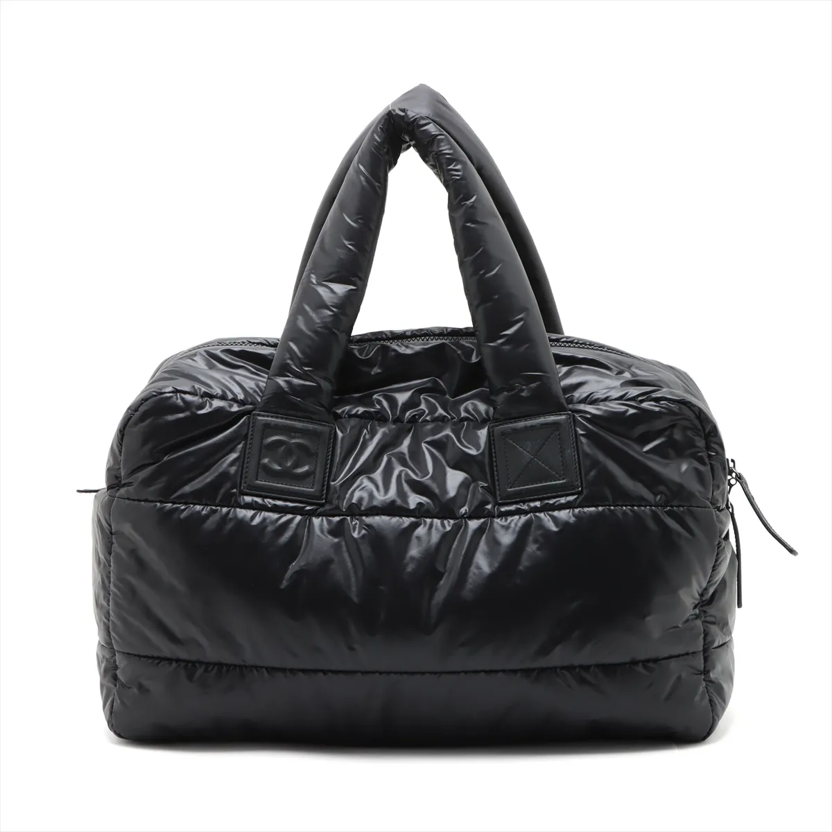 Coco Cocoon Nylon x Leather Tote Bag, Black with Silver Hardware, Item No. 12997257, Series 12 — view 2
