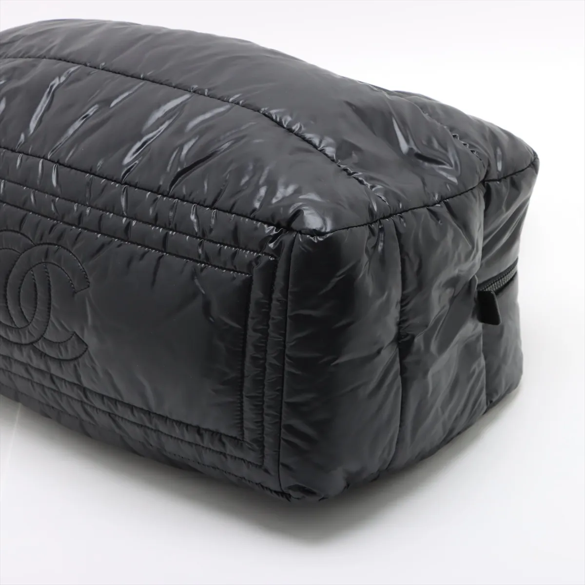 Coco Cocoon Nylon x Leather Tote Bag, Black with Silver Hardware, Item No. 12997257, Series 12 — view 3