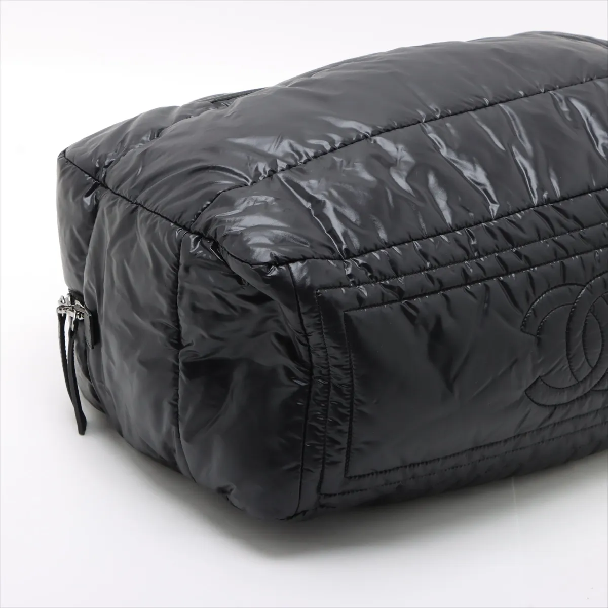 Coco Cocoon Nylon x Leather Tote Bag, Black with Silver Hardware, Item No. 12997257, Series 12 — view 4