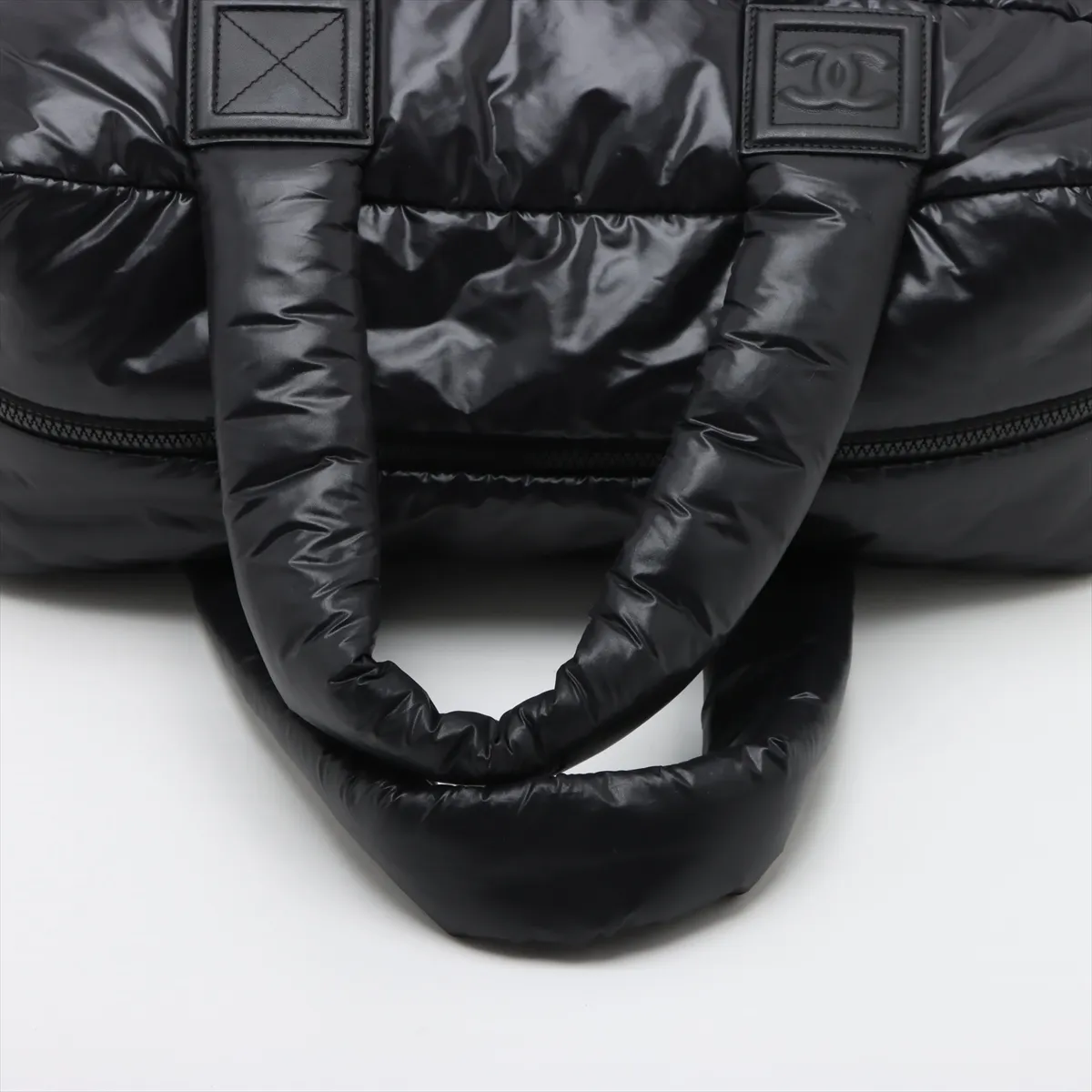 Coco Cocoon Nylon x Leather Tote Bag, Black with Silver Hardware, Item No. 12997257, Series 12 — view 5